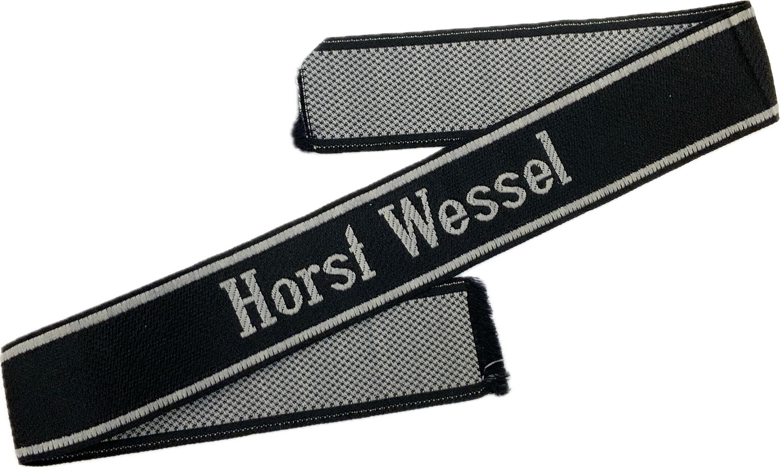 WWII GERMAN WAFFEN SS "HORST WESSEL" CUFFTITLE: WWII GERMAN WAFFEN SS "HORST WESSEL" CUFFTITLE . BeVo. RARE TEXTBOOK EXAMPLE. 19" LONG.