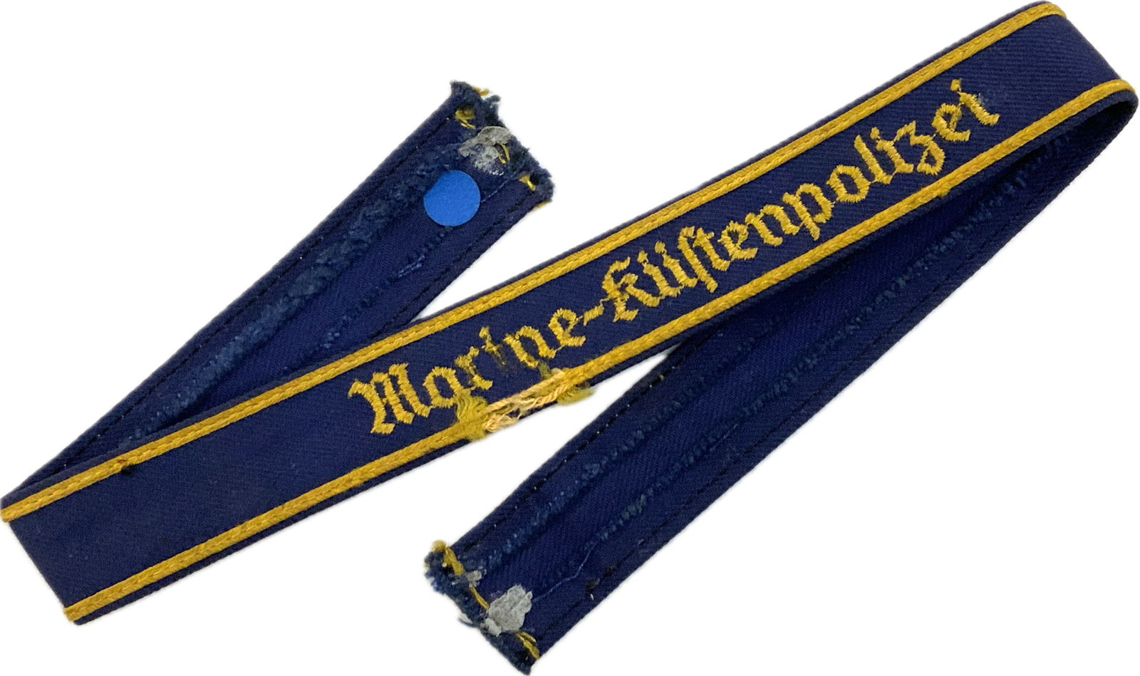 WWII GERMAN "MARINE-KUFTENPOLIZEI" CUFFTITLE: WWII GERMAN "MARINE-KUFTENPOLIZEI" CUFFTITLE.WELL USED. RARE.