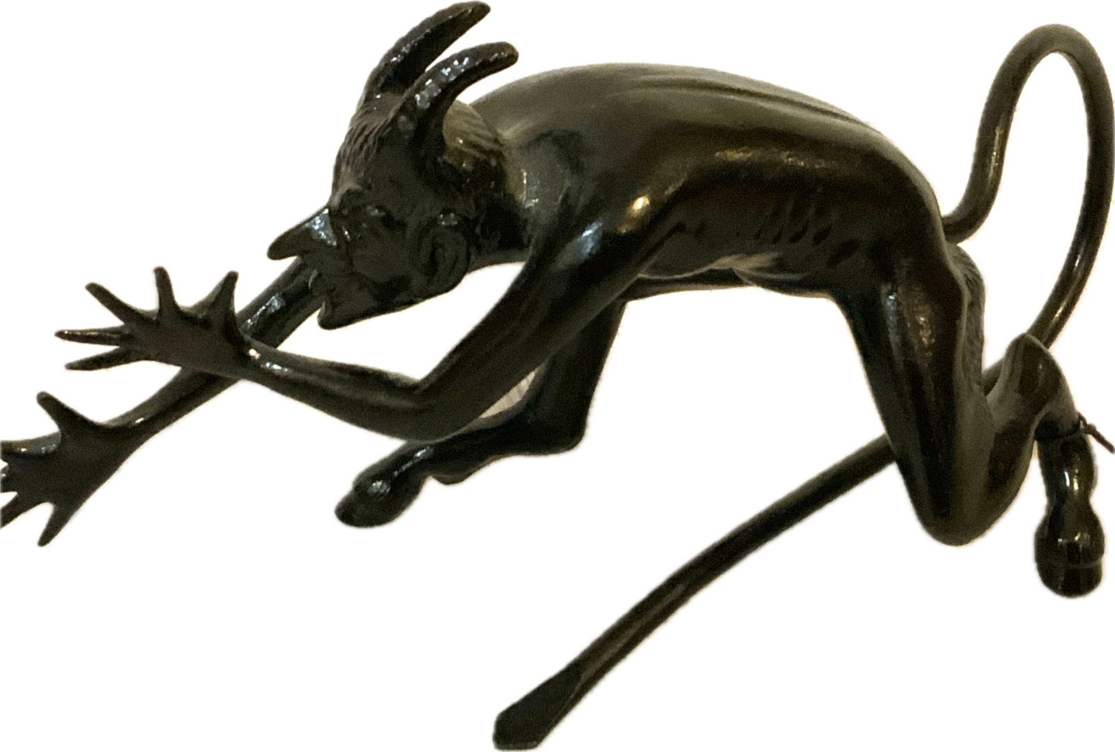 USSR VINTAGE KASLI METAL ARTWORK DEVIL STATUETTE: USSR VINTAGE KASLI METAL ARTWORK DEVIL STATUETTE. 7" LONG. 3" TALL.CIRCA 1970'S. GREAT CONDITION. ORIGINAL PAPER TAG STILL ATTACHED.