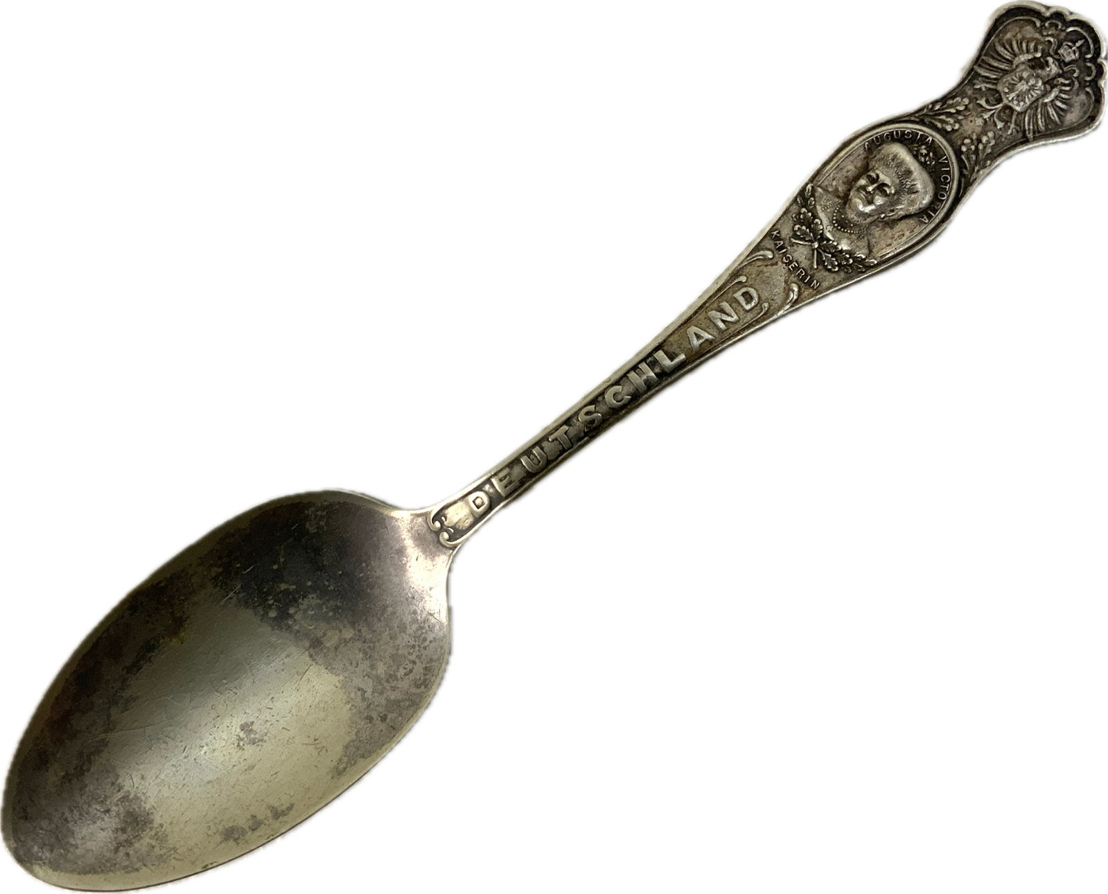 ANTIQUE SILVER IMPERIAL GERMANY KAISERIN AUGUSTA VICTORIA DEUTSCHLAND SPOON: ANTIQUE SILVER IMPERIAL GERMANY KAISERIN AUGUSTA VICTORIA DEUTSCHLAND SPOON. HALLMARKED. 6" LONG.