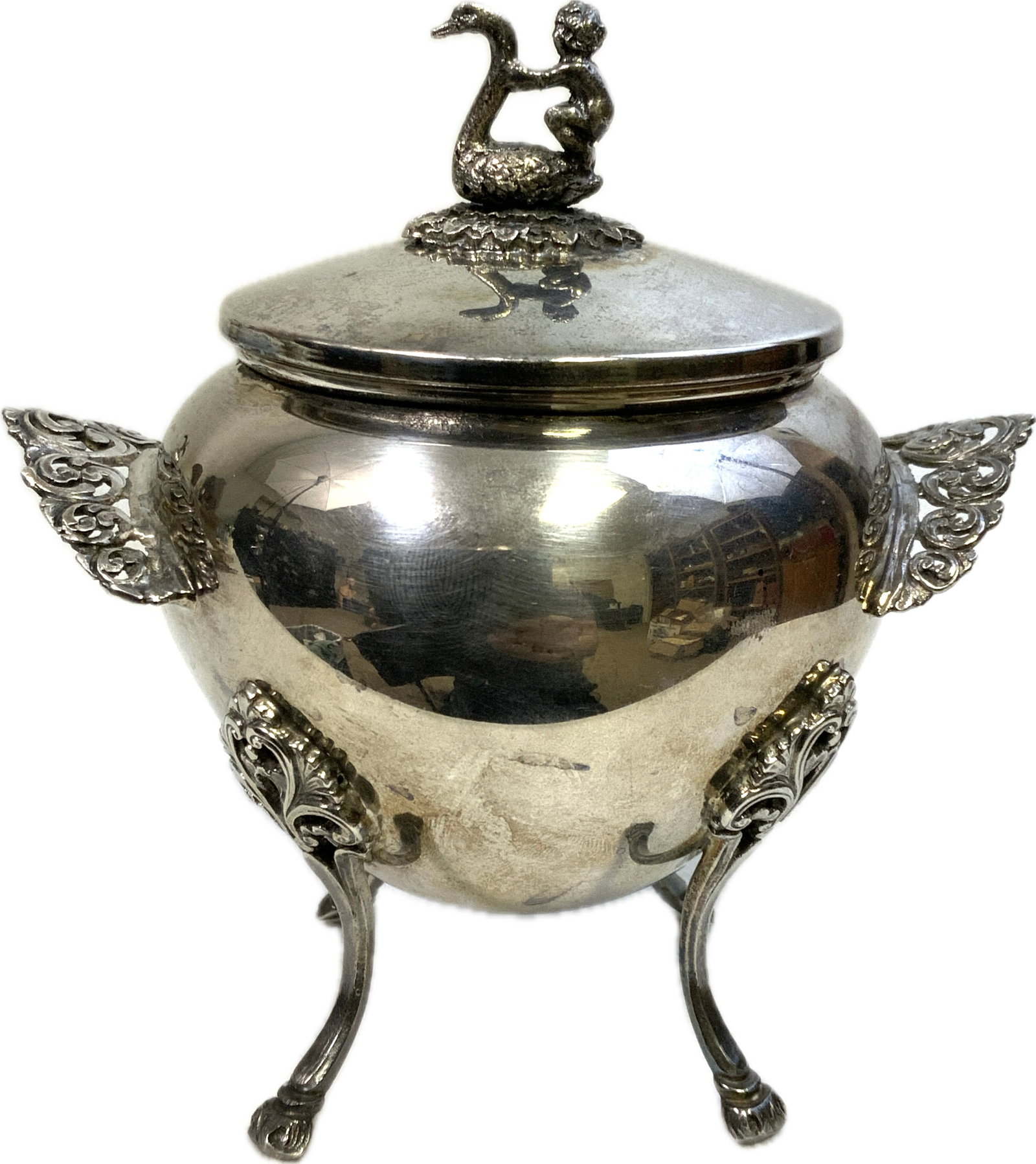 VINTAGE GERMAN 800 SILVER DECORATED BOWL WITH LID (1 of 9)