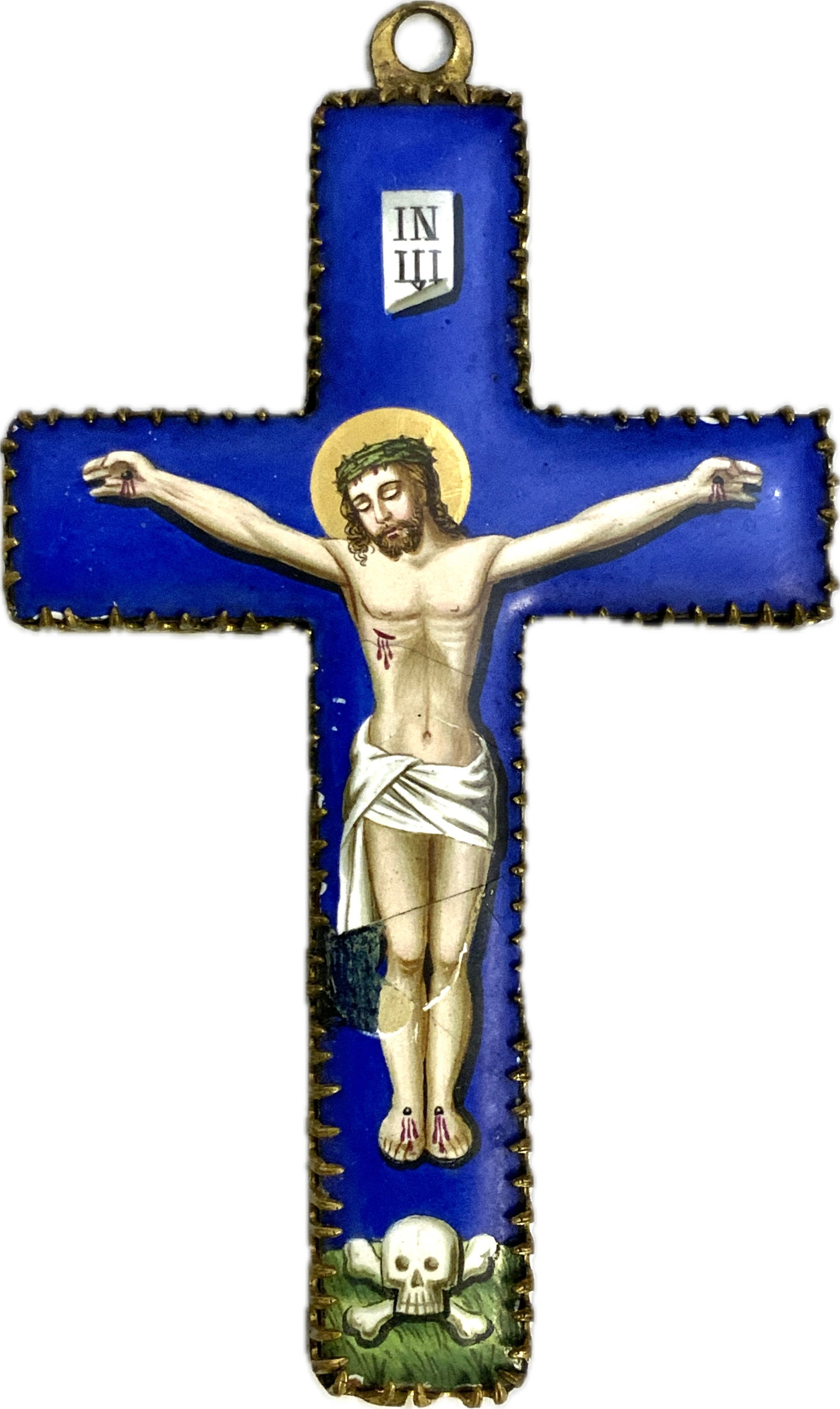 ANTIQUE ENAMELED GILDED BRASS CROSS