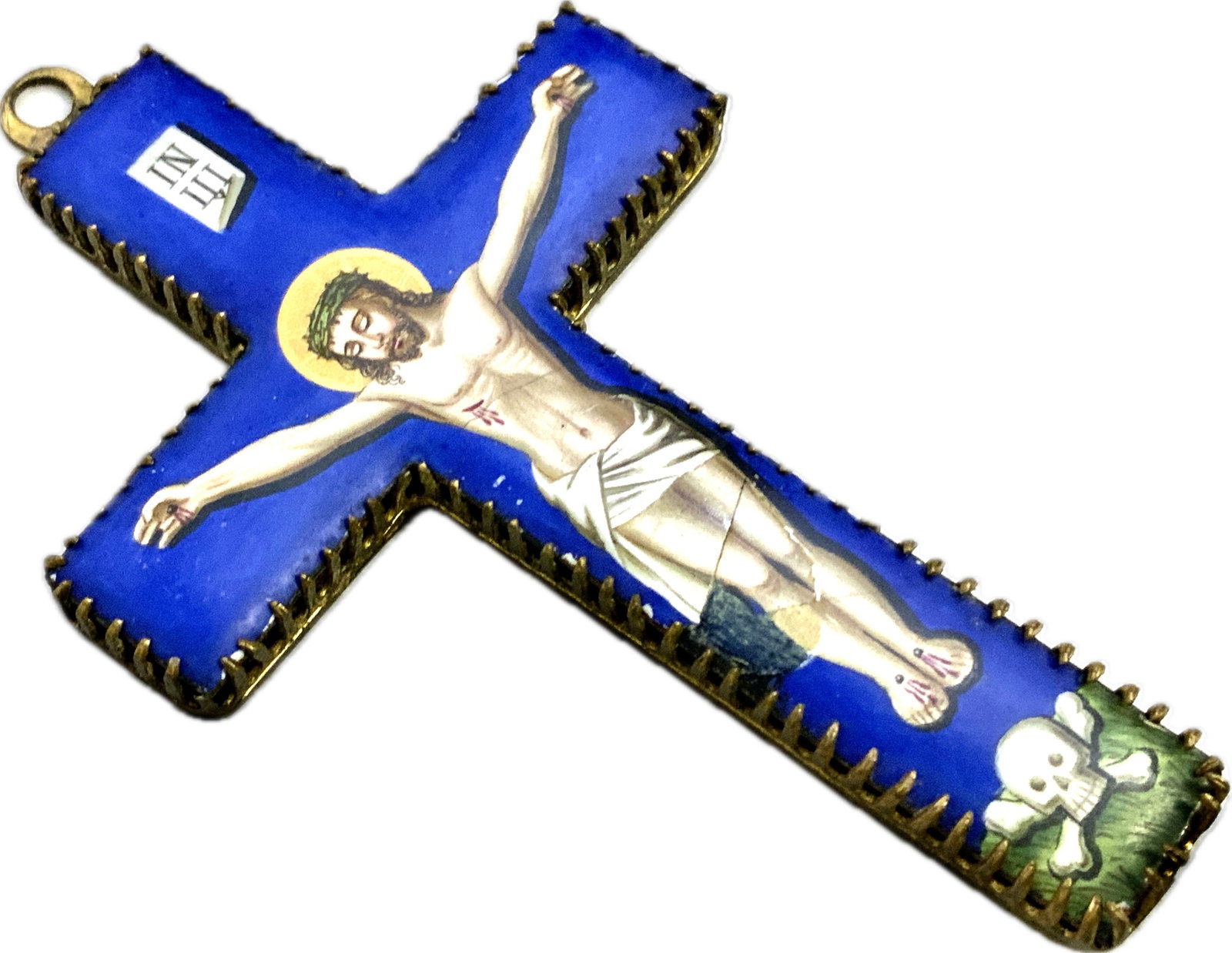 ANTIQUE ENAMELED GILDED BRASS CROSS - 3
