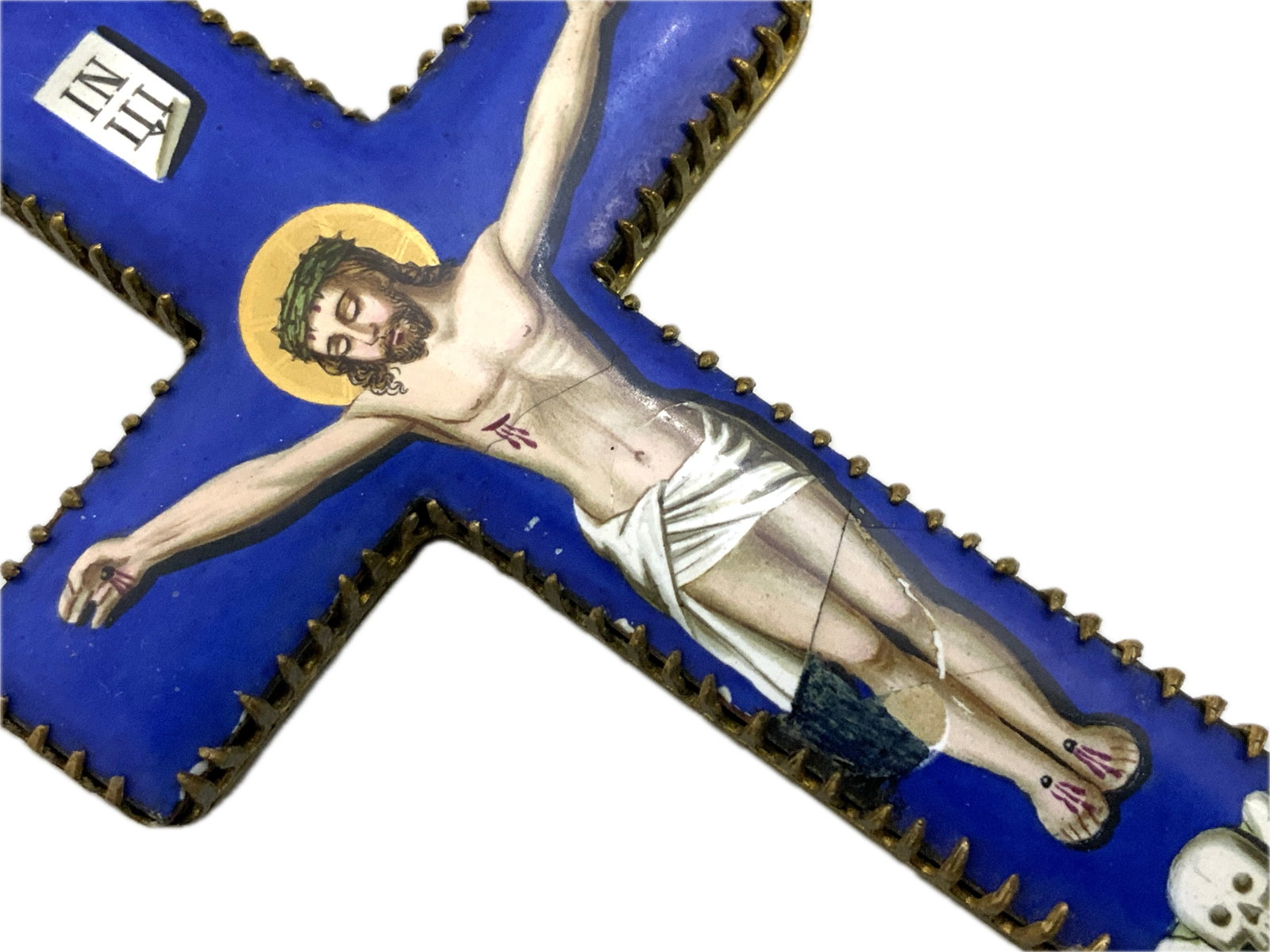 ANTIQUE ENAMELED GILDED BRASS CROSS - 4