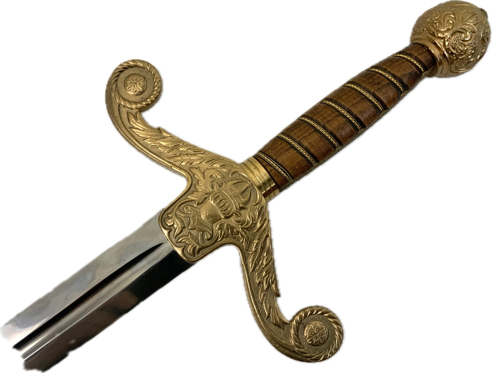 SPAIN CITY OF TOLEDO LARGE DECORATING SWORD: SPAIN CITY OF TOLEDO LARGE DECORATING SWORD. POLISHED STEEL BALDE.BRASS HILT WITH CITY OF TOLEDO CREST AND WOOD GRIP. 40" LONG WITH 32" LONG BLADE. GREAT DECORATOR.