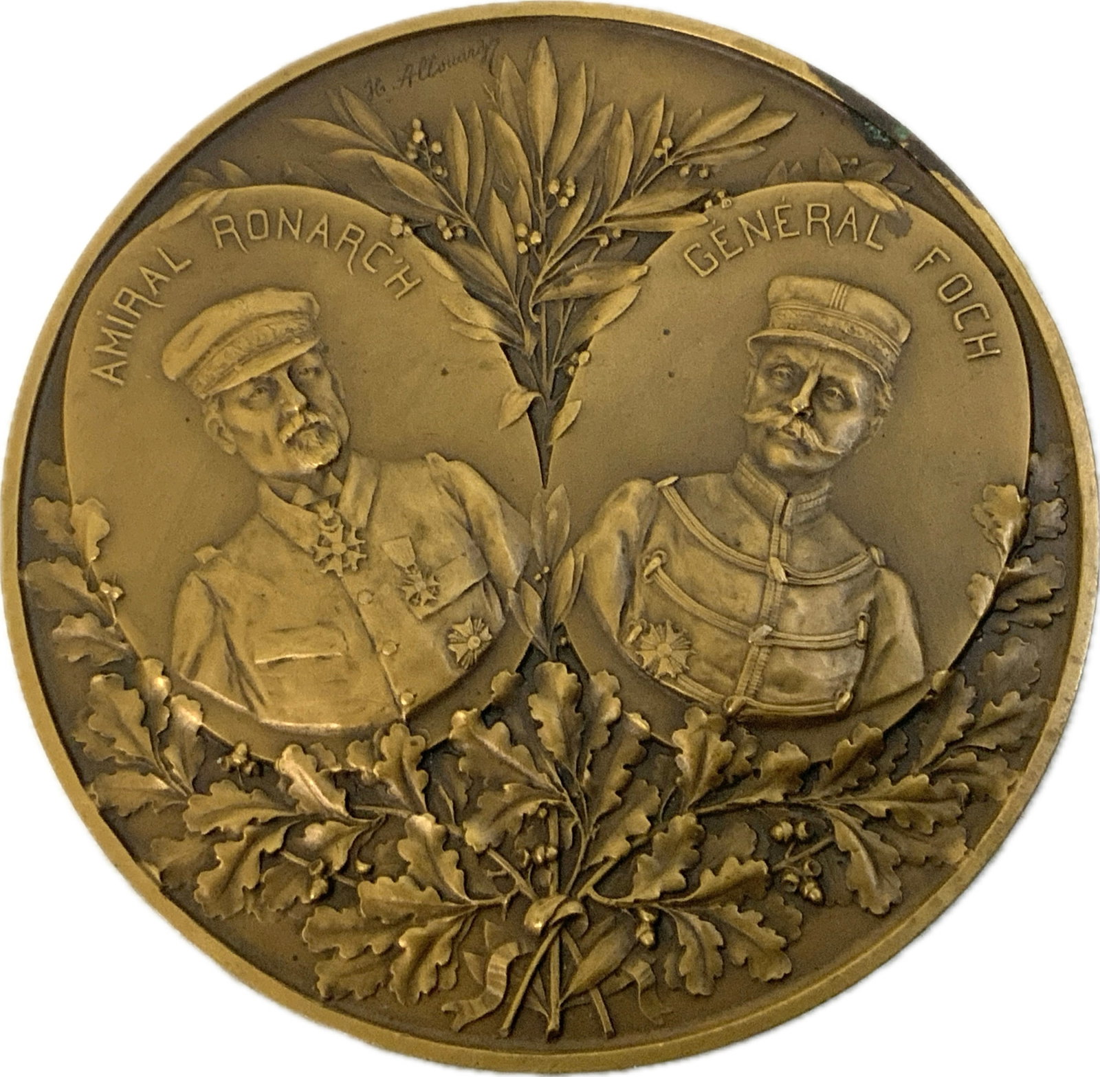 FRANCE WWI 1914 BATAILLE DE L'YZER BRONZE MEDAL BY HENRI ALLOUARD: FRANCE WWI 1914 BATAILLE DE L'YZER BRONZE MEDAL BY HENRI ALLOUARD. BRONZE . 2 3/4" SIZE. MINT CONDITION.