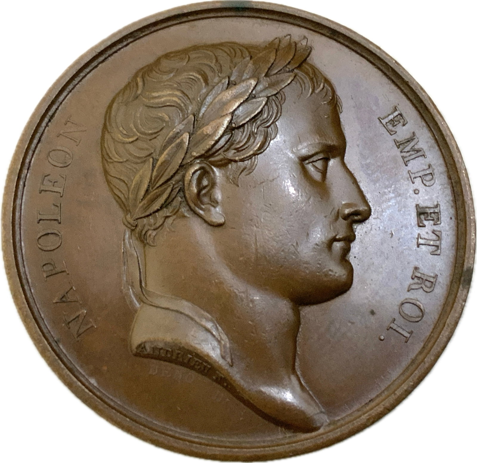 FRANCE 1806 NAPOLEON THE CONQUEST OF NAPLES BRONZE MEDAL BY ANDRIEU & BRENET: FRANCE 1806 NAPOLEON THE CONQUEST OF NAPLES BRONZE MEDAL BY ANDRIEU & BRENET. BRONZE . 1 1/2" SIZE. MINT CONDITION.