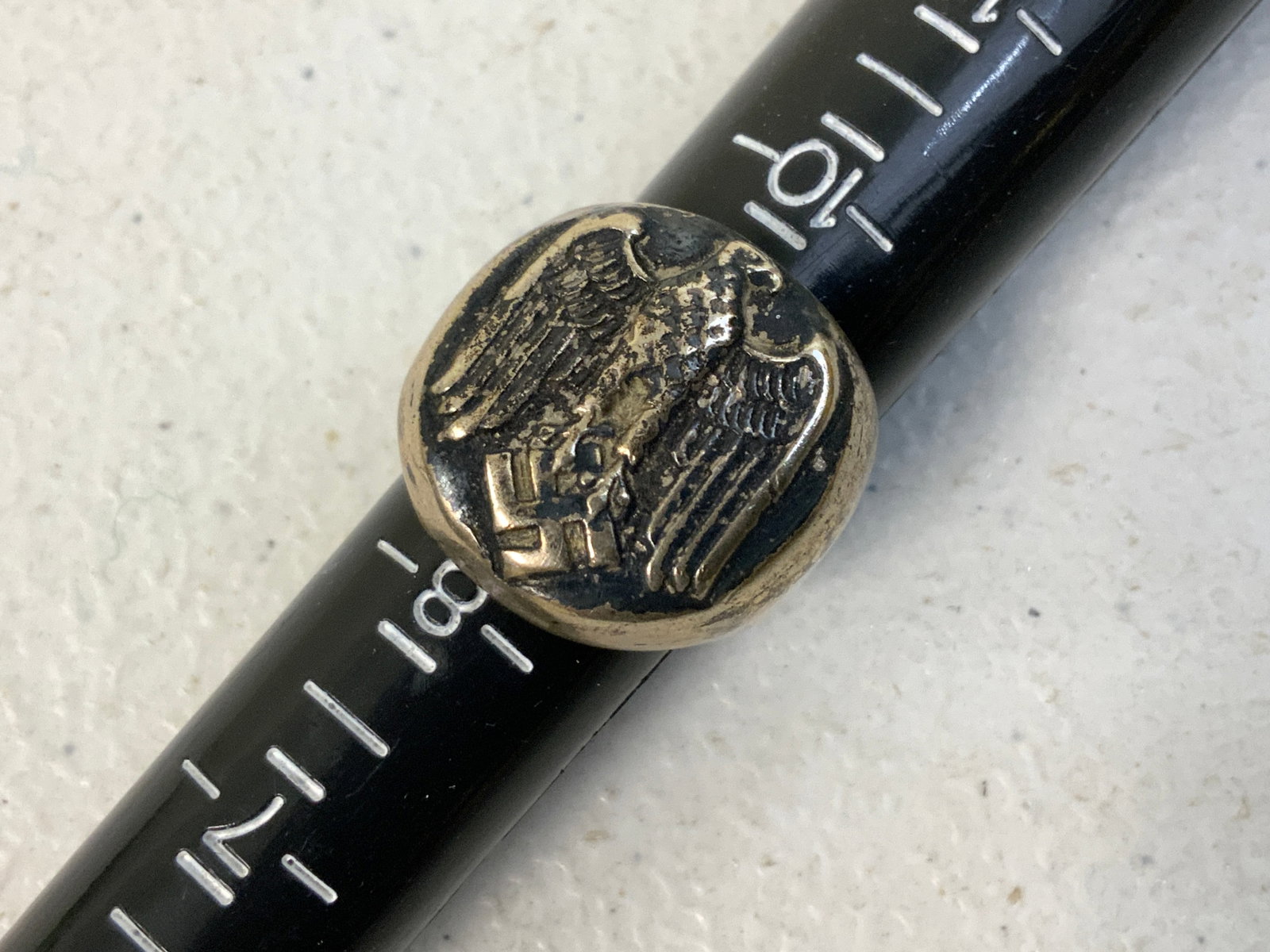 WWII GERMAN WEHRMACHT EAGLE SILVER RING: WWII GERMAN WEHRMACHT EAGLE SILVER RING. SHOWS GREAT PATINA. SIZE 9.