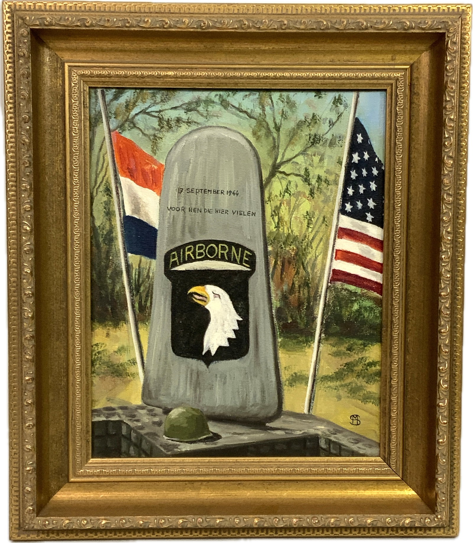 US ARMY 101st AIRBORNE FRAMED OIL PAINTNING: US ARMY 101st AIRBORNE FRAMED OIL PAINTNING.14" X 16" SIZE. READY TO GO ON THE WALL.