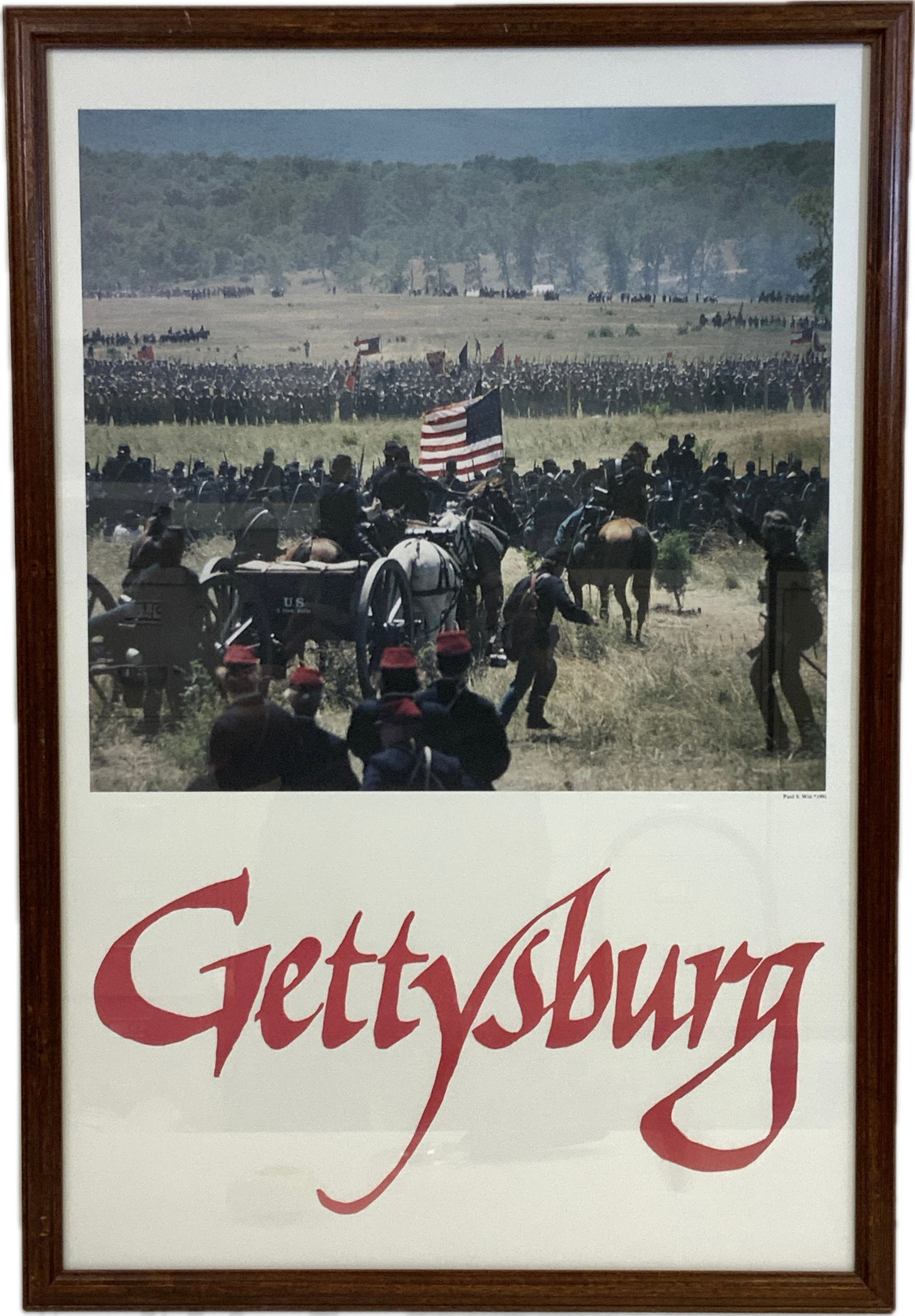 US CIVIL WAR GETTYSBURG LARGE FRAMED ARTWORK: US CIVIL WAR GETTYSBURG FRAMED ARTWORK 22" X 32". READY TO GO ON THE WALL.