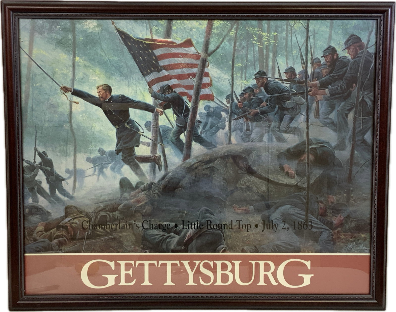 US CIVIL WAR GETTYSBURG LARGE FRAMED ARTWORK: US CIVIL WAR GETTYSBURG FRAMED ARTWORK 33" X 26". READY TO GO ON THE WALL.