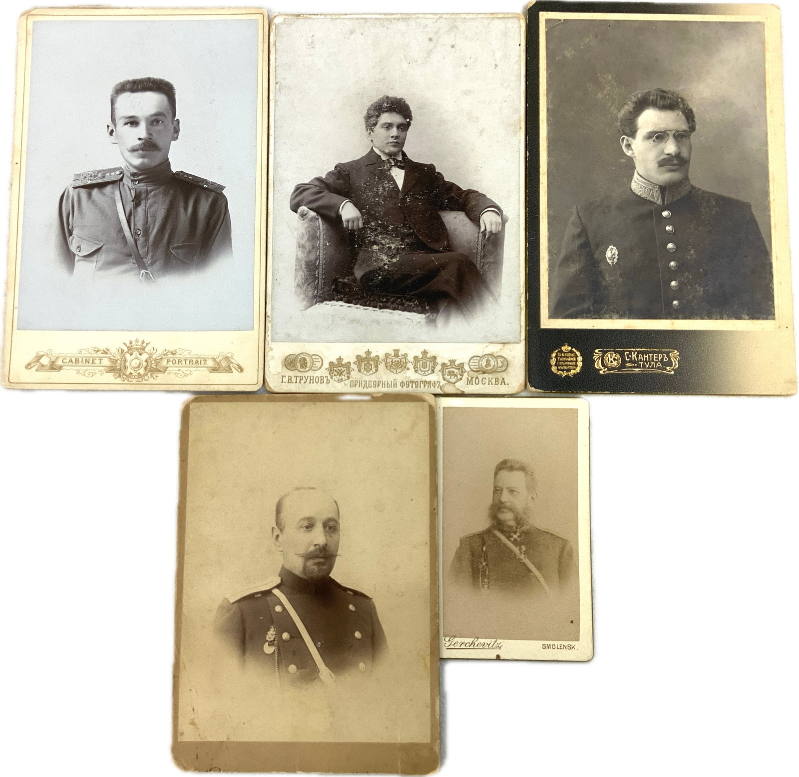 IMPERIAL RUSSIA LOT OF 5 LARGE STUDIO CABINET PHOTOGRAPHS: IMPERIAL RUSSIA LOT OF 5 LARGE STUDIO CABINET PHOTOGRAPHS
