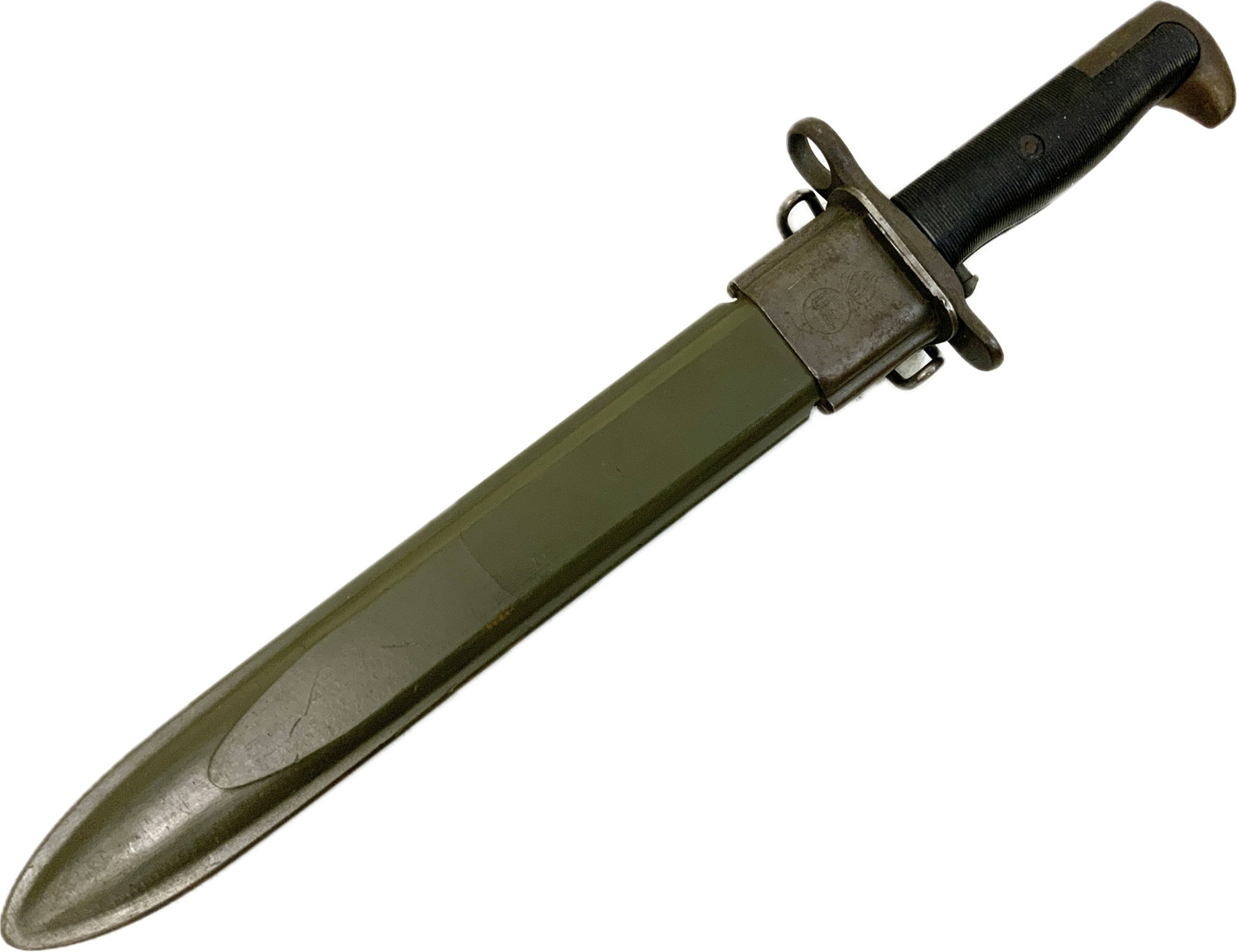 WWII USGI PAL 1942 M1 GARAND BAYONET WITH SCABBARD: WWII USGI PAL 1942 M1 GARAND BAYONET WITH SCABBARD. VERY GOOD CONDITION. 16" LONG WITH 10" LONG BLADE.