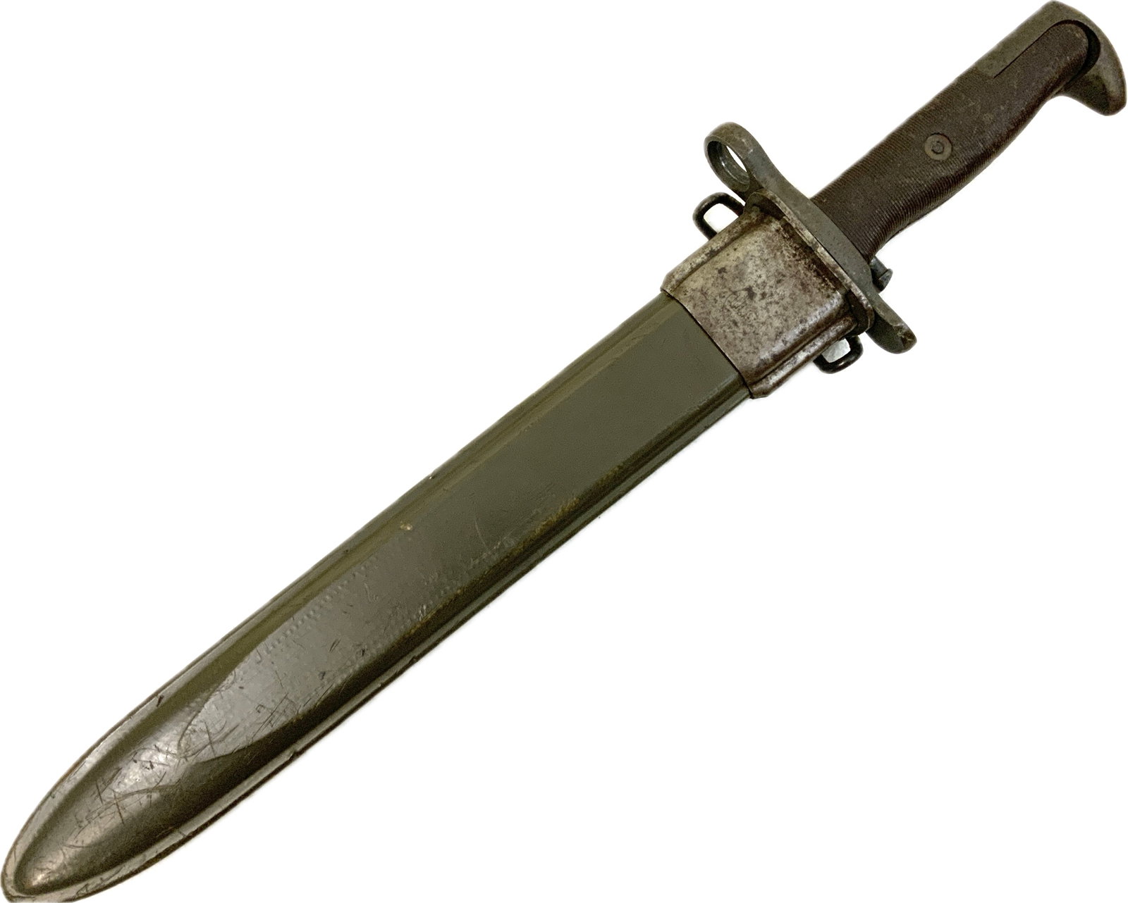 WWII USGI AFH M1 GARAND BAYONET WITH SCABBARD: WWII USGI AFH M1 GARAND BAYONET WITH SCABBARD. VERY GOOD CONDITION. 16" LONG WITH 10" LONG BLADE.