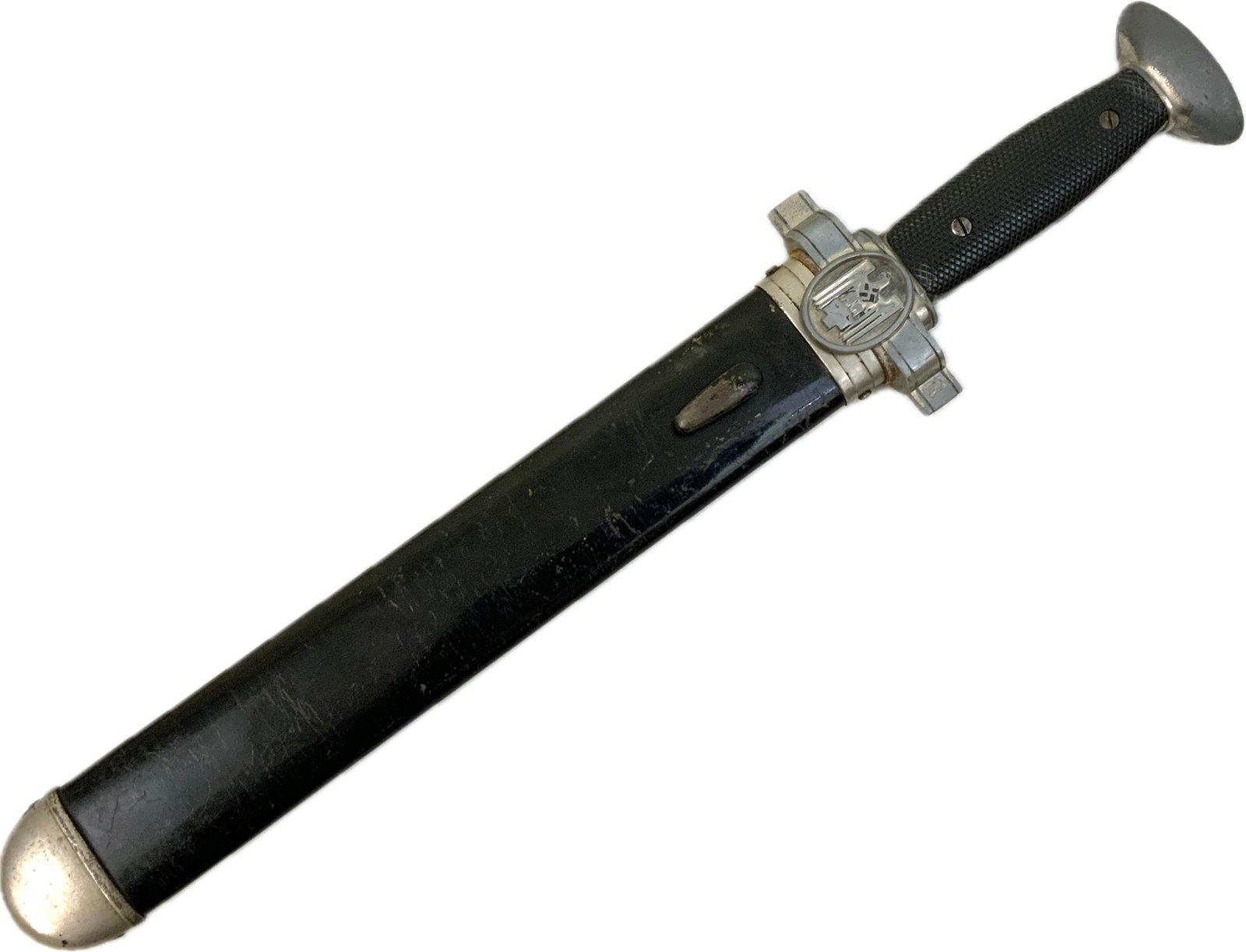 GERMANY THIRD REICH RED CROSS DRK HEWER: GERMANY THIRD REICH RED CROSS DRK HEWER. VERY NICE EXAMPLE WITH BEAUTIFUL BRIGHT BLADE. FITTINGS DISPLAY WEAR AND AGE. SAWBACK IS STRONG AND SHARP.
