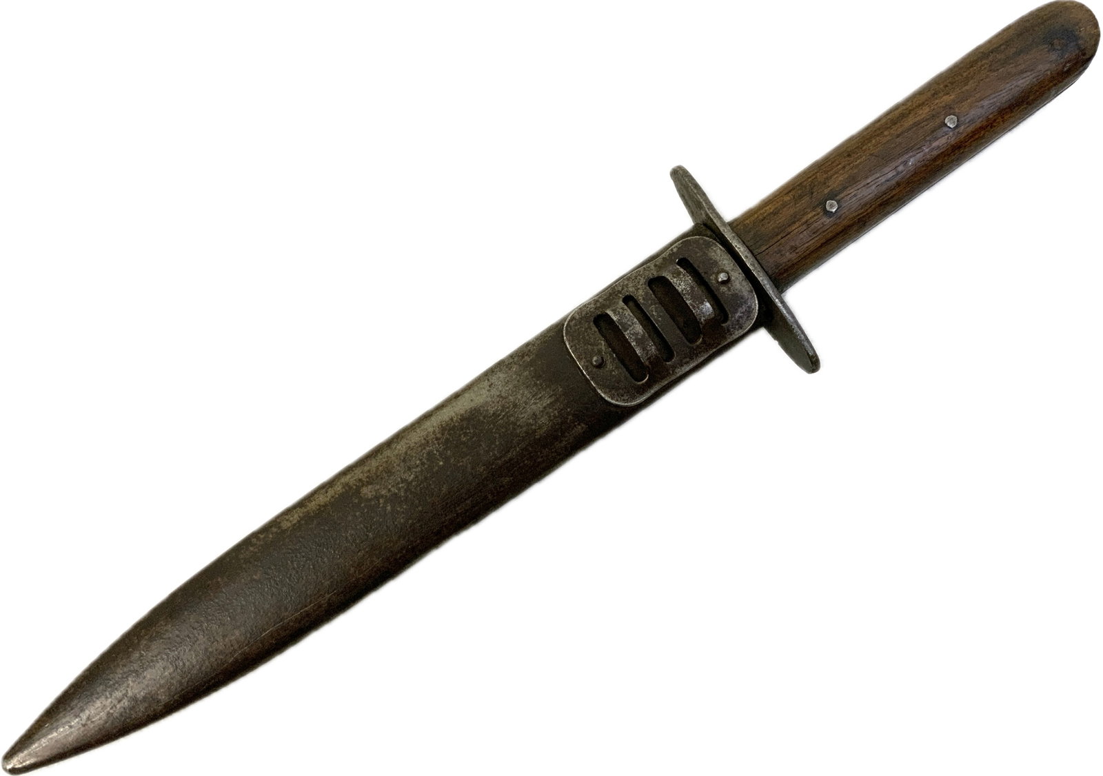 WWI AUSRO HUNGARIAN ARMY M1917 STURMMESSER FIGHTING KNIFE: WWI AUSRO HUNGARIAN ARMY M1917 STURMMESSER FIGHTING KNIFE. GREAT CONDITION FOR ITS AGE. HUNGARIAN CREST STAMPED TO A CROSSGUARD. SOME MARKING ON THE BLADE HARD TO READ. 14" LONG WITH 7 1/2" LONG
