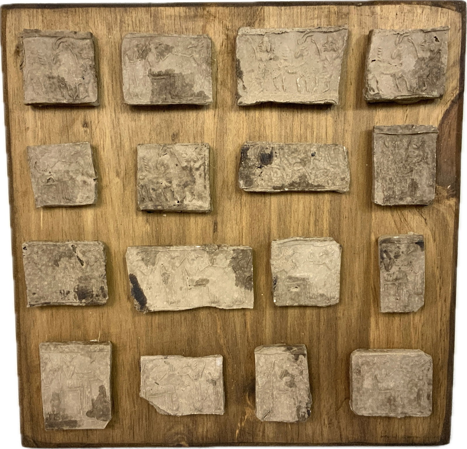 ANTIQUE WOOD PLAQUE WITH ASSYRIAN CYLINDER SEALS (1 of 8)