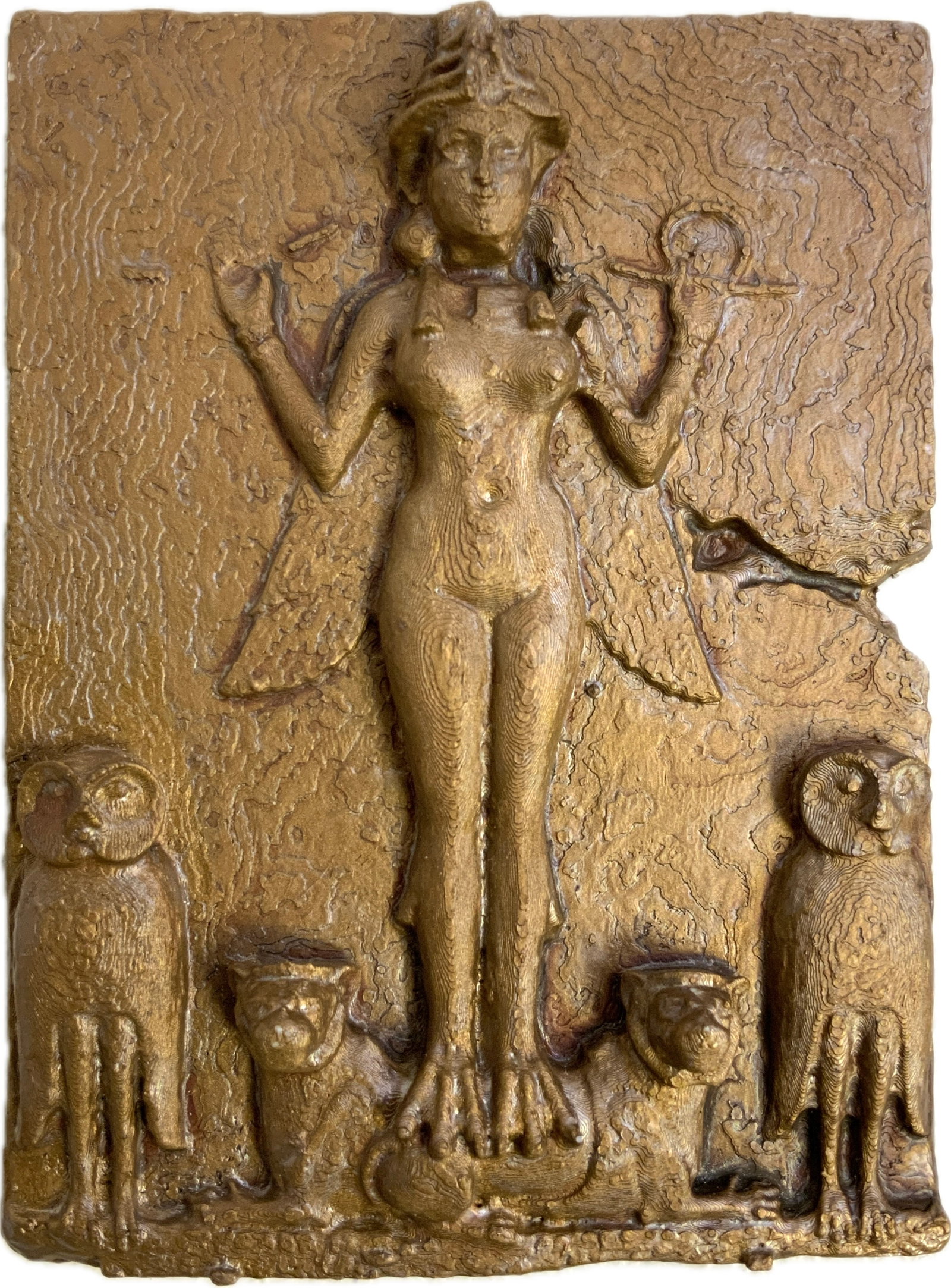 VINTAGE MUSEUM REPRODUCTION BABYLONIAN UNDERWORLD GODDESS INNANA PLAQUE: VINTAGE MUSEUM REPRODUCTION BABYLONIAN UNDERWORLD GODDESS INNANA PLAQUE.6" X 4 1/2" SIZE. FROM DR. PAUL D. LYNN COLLECTION.