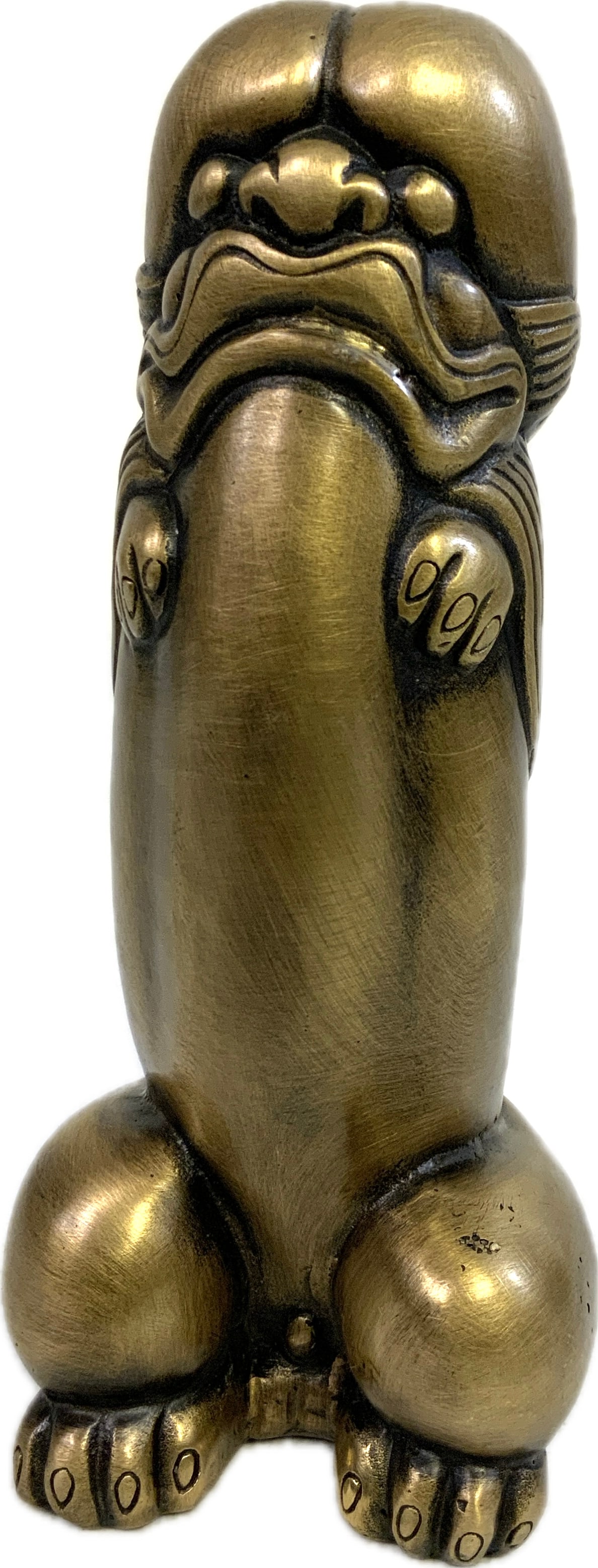 BRONZE PENIS GOD WITH ANCIENT SEAL SCRIPT: BRONZE PENIS GOD WITH ANCIENT SEAL SCRIPT. CHINA.7" TALL. FROM DR. PAUL D. LYNN COLLECTION.