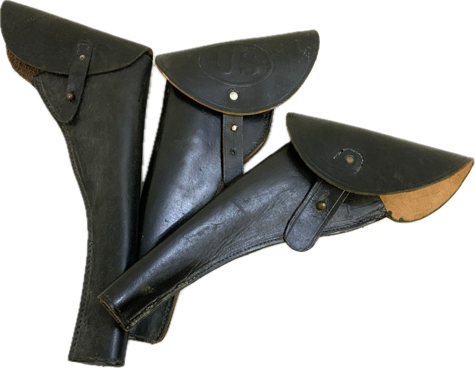 U.S.CAVALRY BLACK LEATHER GUN HOLSTERS: U.S.CAVALRY BLACK LEATHER GUN HOLSTERS. VERY GOOD CONDITION. LEFT AND RIGHT.12" LONG.
