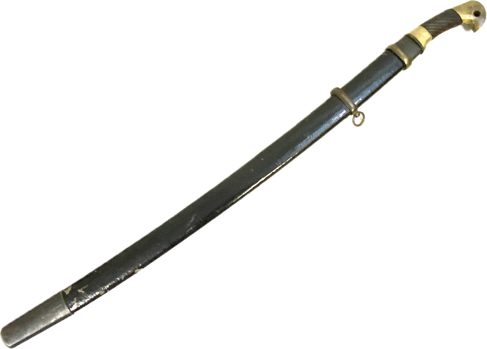 USSR RUSSIAN SOVIET CAVALRY SABER SWORD SHASHKA M1927: USSR RUSSIAN SOVIET CAVALRY SABER SWORD SHASHKA M1927. LATE 1945 EXAMPLE. BRASS AND METAL FITTINGS TO THE SCABBARD.MADE FOR PARADE WITH UNSHARPENED BLADE. 38" LONG WITH 28 1/2" LONG BLADE