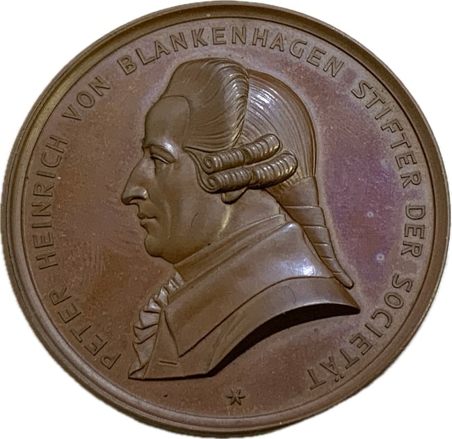 IMPERIAL GERMANY PETER HEINRICH VON BLANKENHAGEN BRONZE MEDAL: IMPERIAL GERMANY PETER HEINRICH VON BLANKENHAGEN BRONZE MEDAL. STRIKING DETAILS. 1790'S. 2" DIAM.