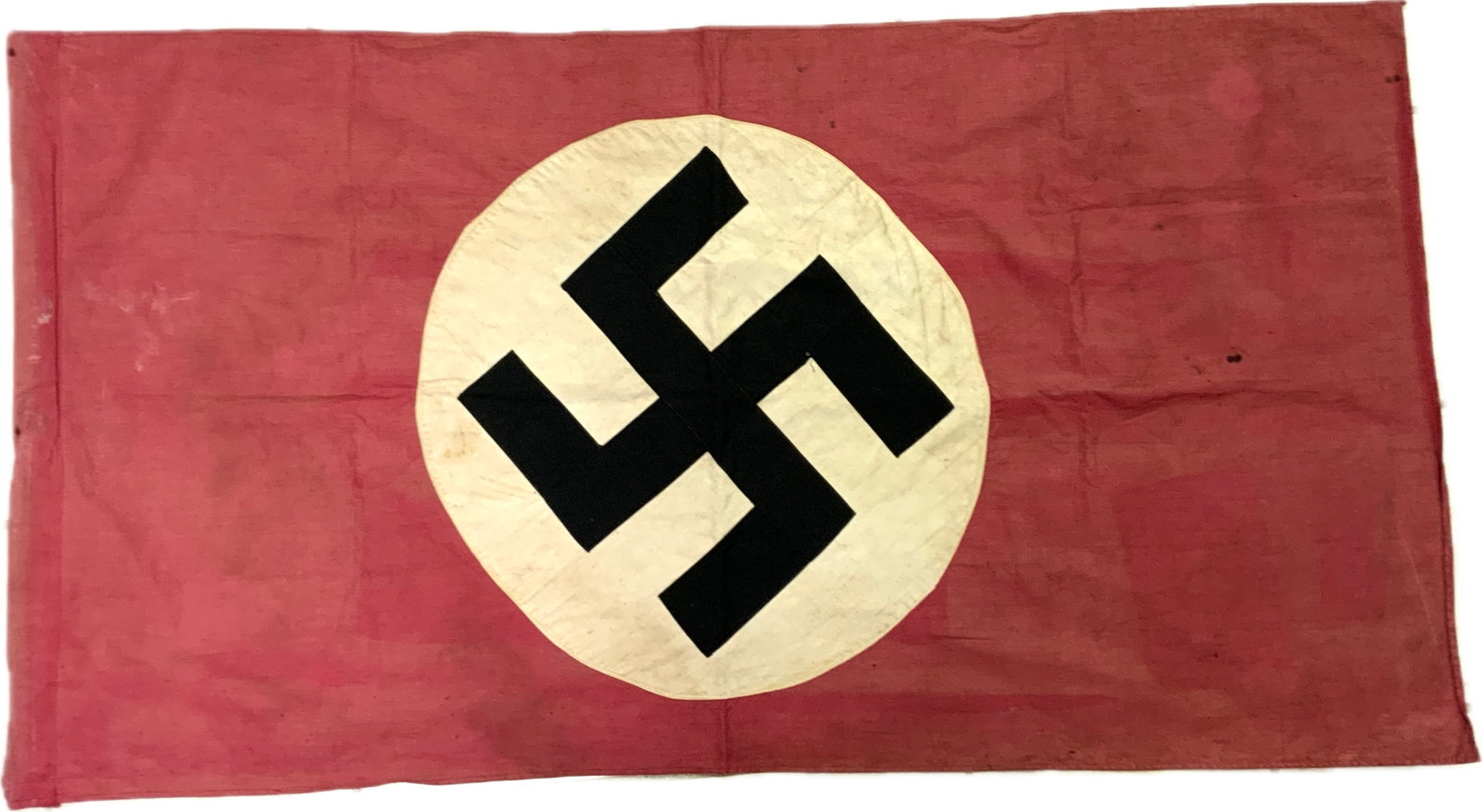 GERMANY THIRD REICH GERMAN NATIONAL FLAG: GERMANY THIRD REICH GERMAN NATIONAL FLAG. WELL WORN BUT STILL GOOD CONDITION WITH SOME MINOR STAINS. DOUBLE SIDED. SIZE 57" X 31".