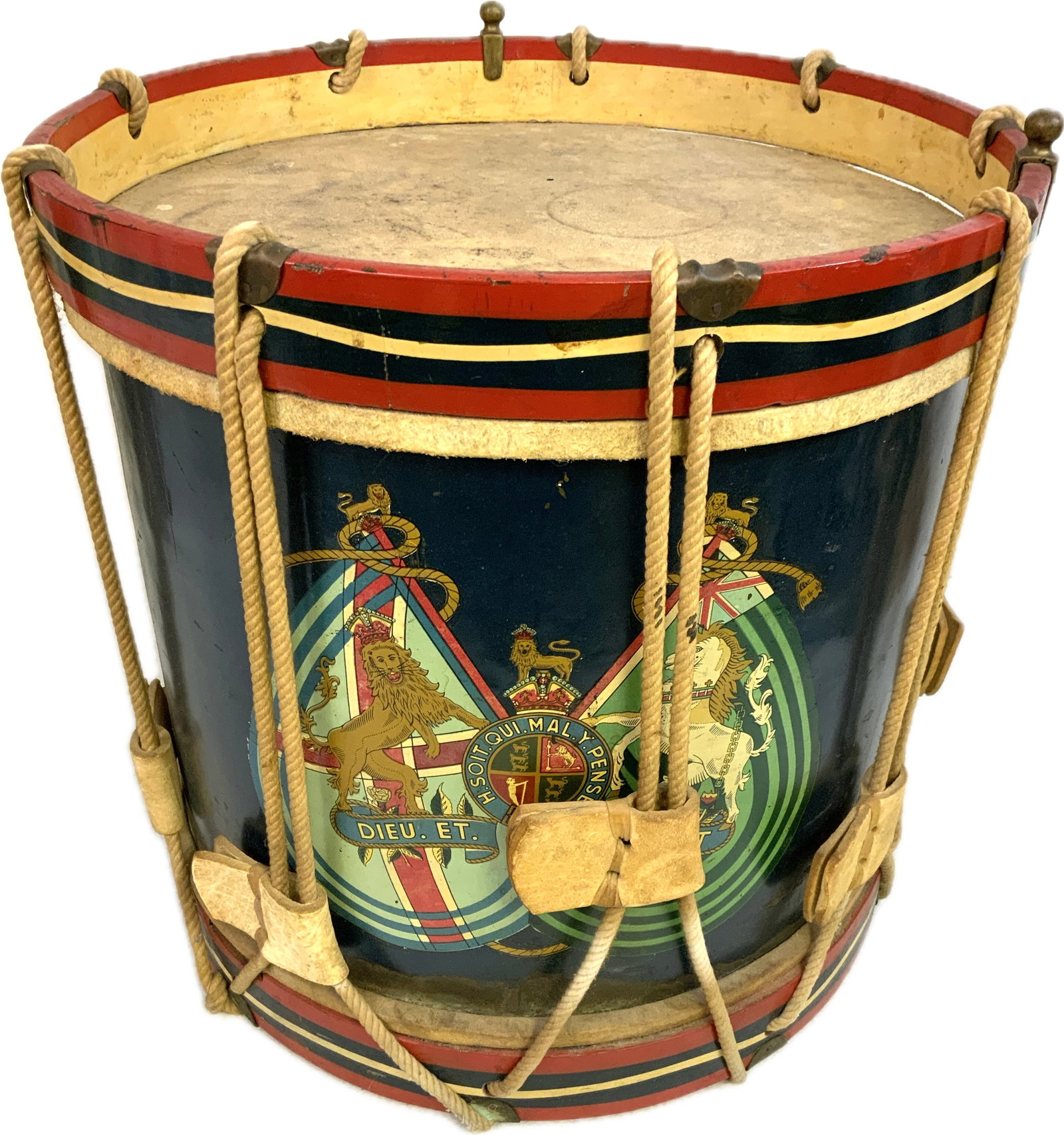 ANTIQUE BRITISH MILITARY REGIMENTAL PAINTED PARADE DRUM (1 of 7)