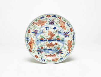 A Chinese Enameled and Blue-Underglazed Dish