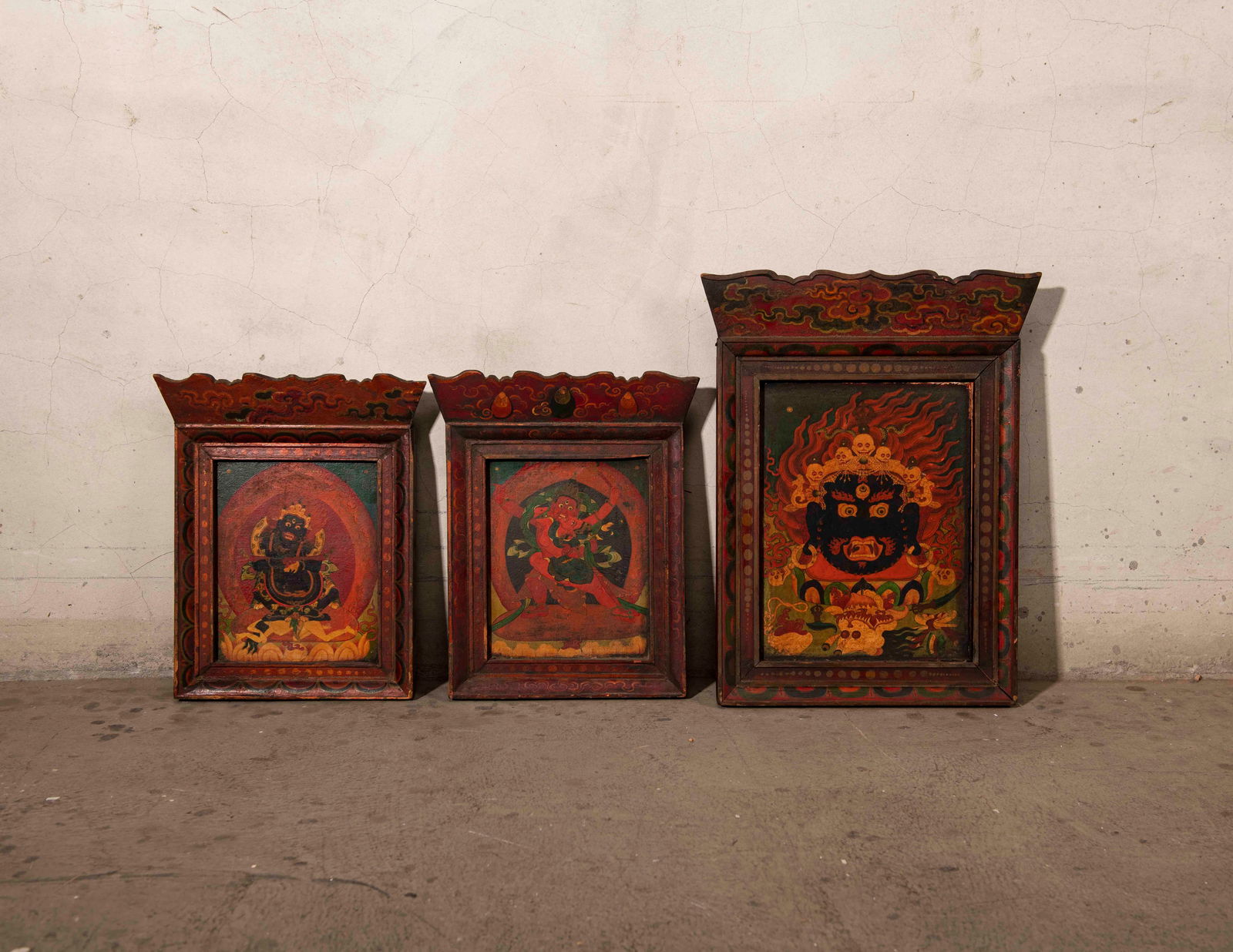 Three Tibetan Mahakala Lacquered Plaques (1 of 5)
