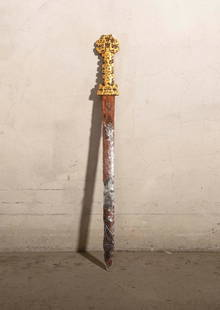 A Chinese Turquoise Inlaid Iron Sword: L:61.5