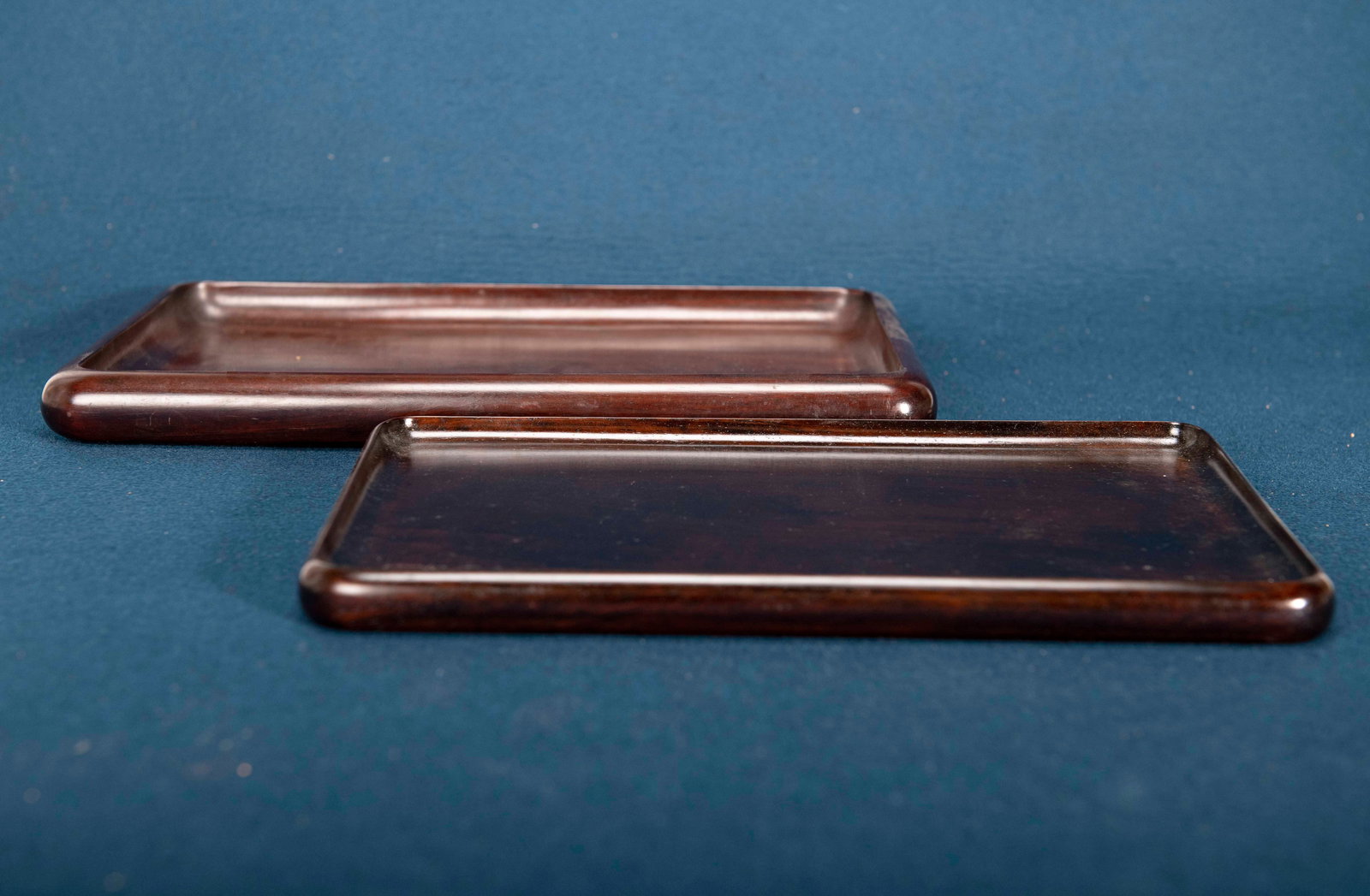 Two Chinese Hongmu Wooden Tea Trays: W:31/34.2cm crack