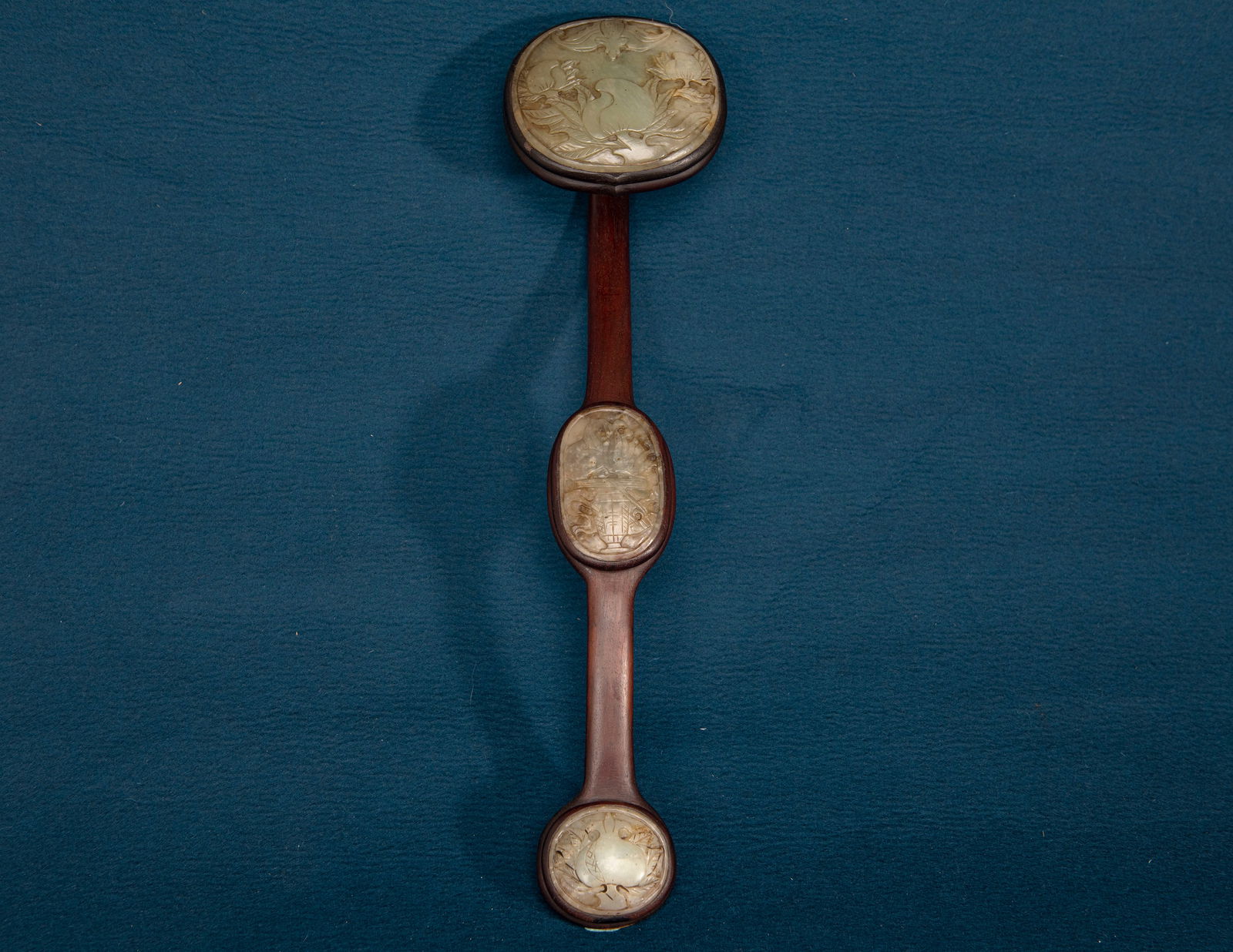 A Chinese Jade Inlaid Wooden Ruyi: L:50.7cm