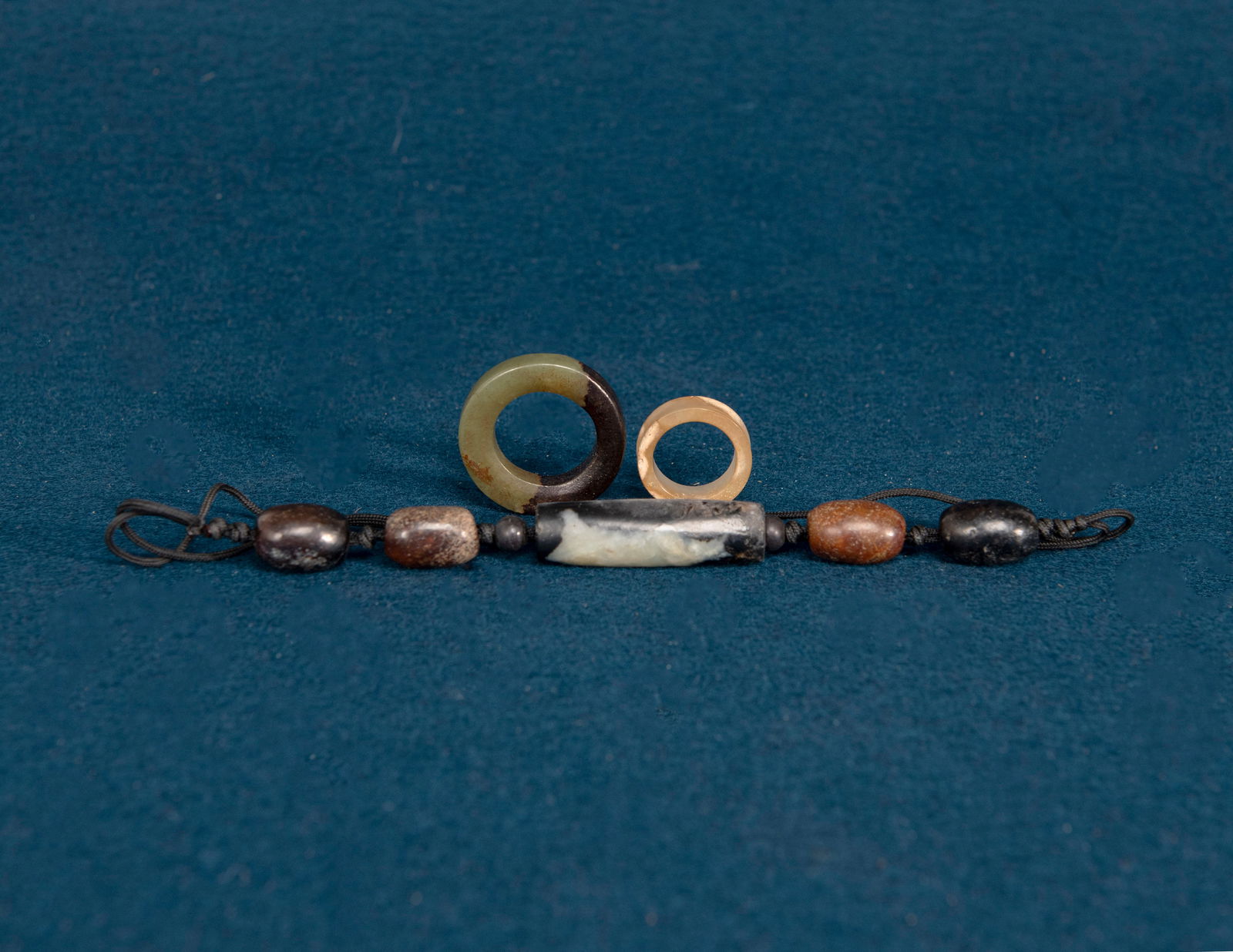 A String of Chinese Jade Beads, Two Chinese Jade Rings (1 of 8)