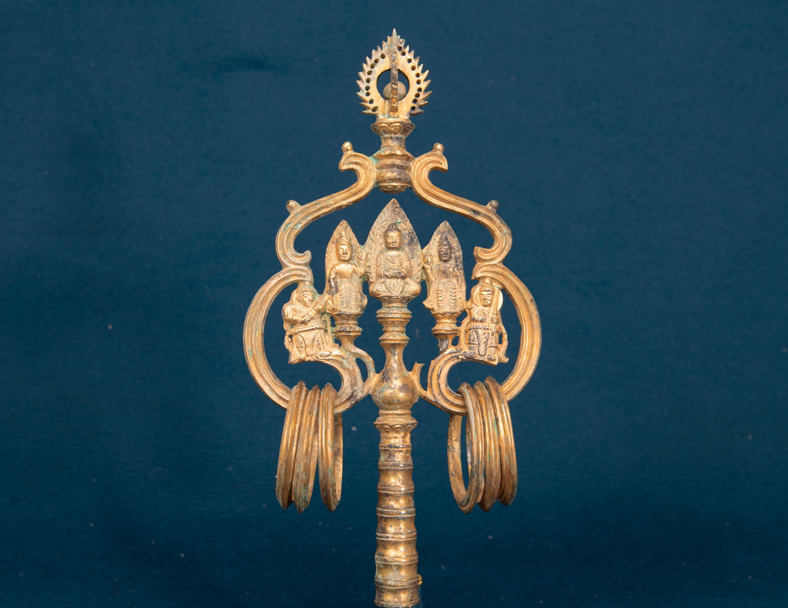 A Chinese Gilt-Bronze Finial of a Priest's Staff: L:30.3cm