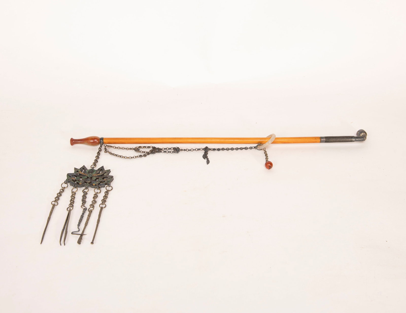 A Chinese Bamboo Pipe: L:49cm