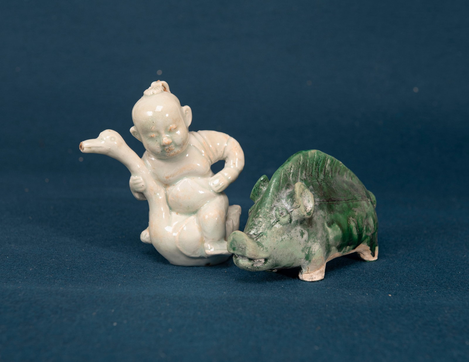 A Chinese Qinbai Glazed Water Dropper, A Chinese Green Glazed Pig: H:13/8.5cm