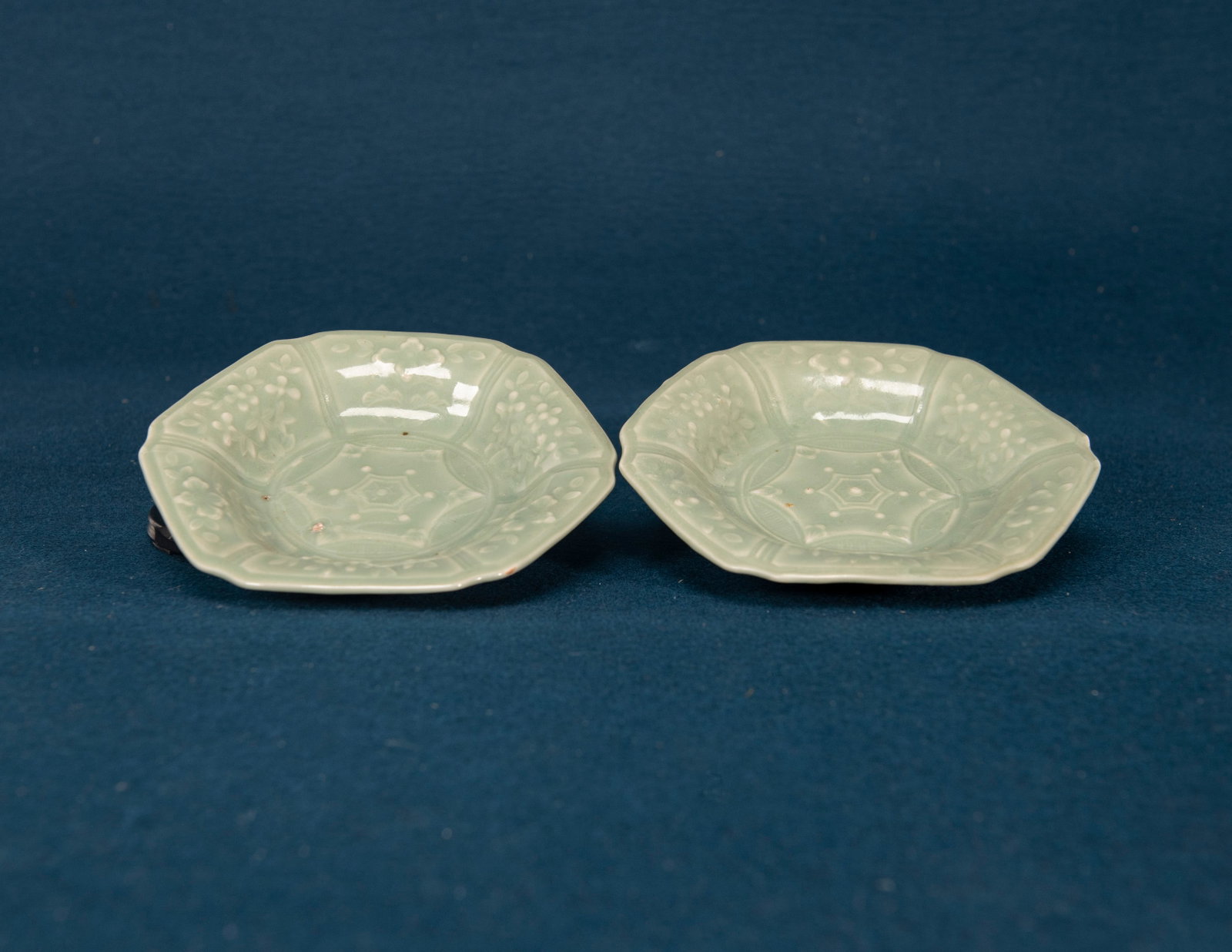 Two Chinese Longquan Ware Floral Dishes: D:14.5cm