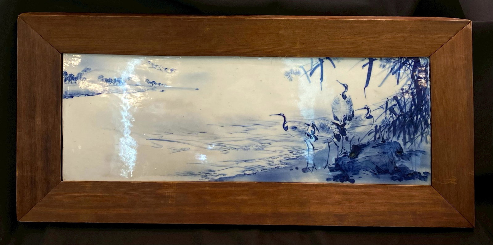 A Japanese Blue and White Porcelain Plaque: L:81cm