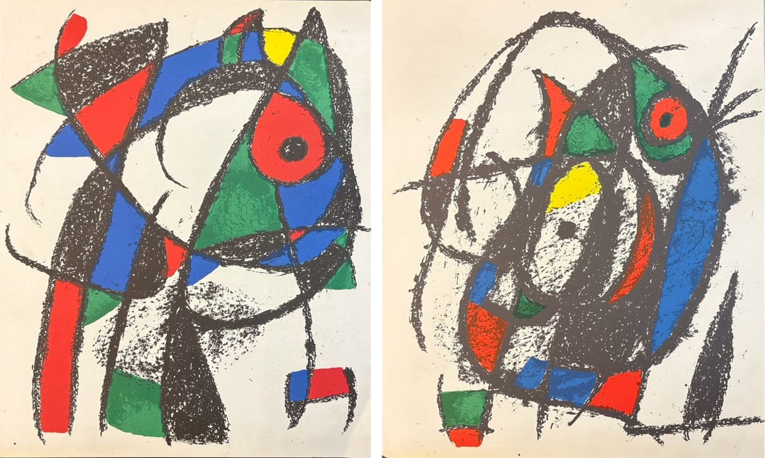 JOAN MIRO , A Pair of Original Lithographs (Tudor 1972 & Amiel 1975): 32*24.5cm
