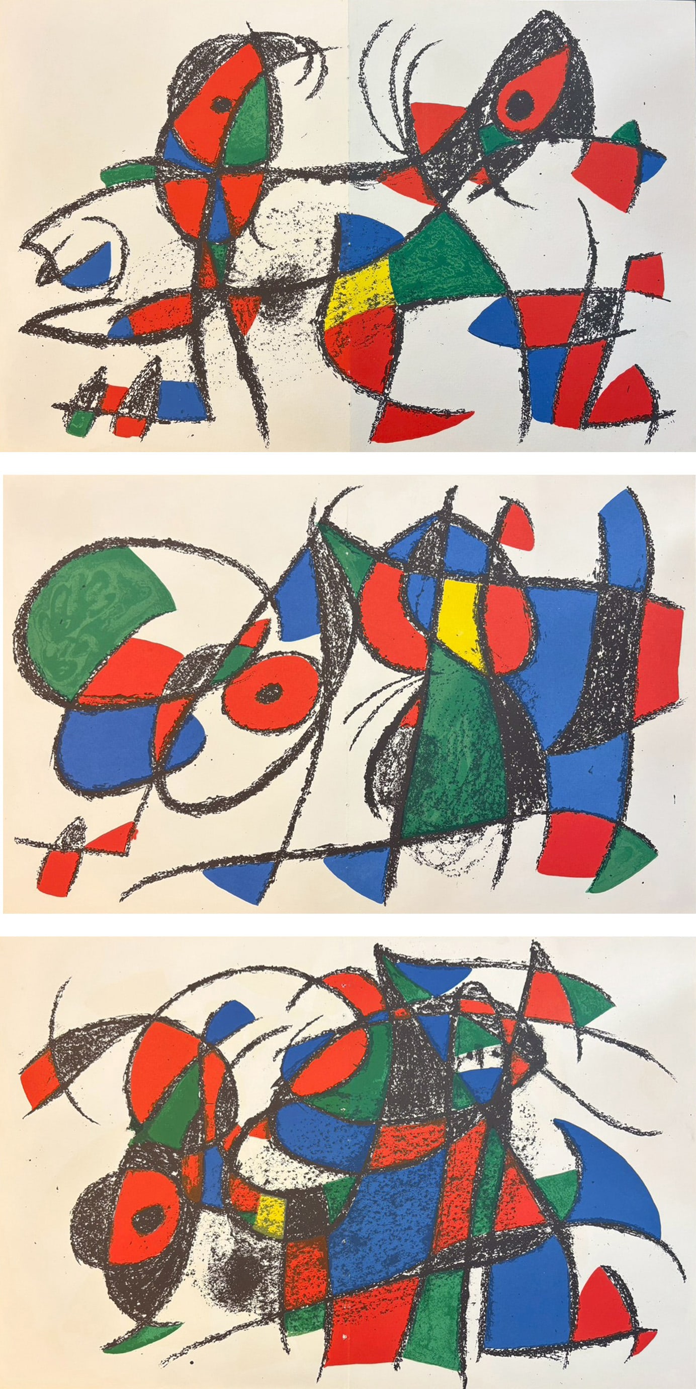 JOAN MIRO, A Set of 3 Double-Page Original Lithographs (Amiel Vol II 1975): 49.3*32.3
