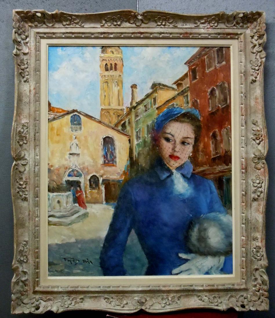 PAL FRIED OIL PAINTING MAXINE YOUNG WOMAN IN BLUE with (1 of 13)