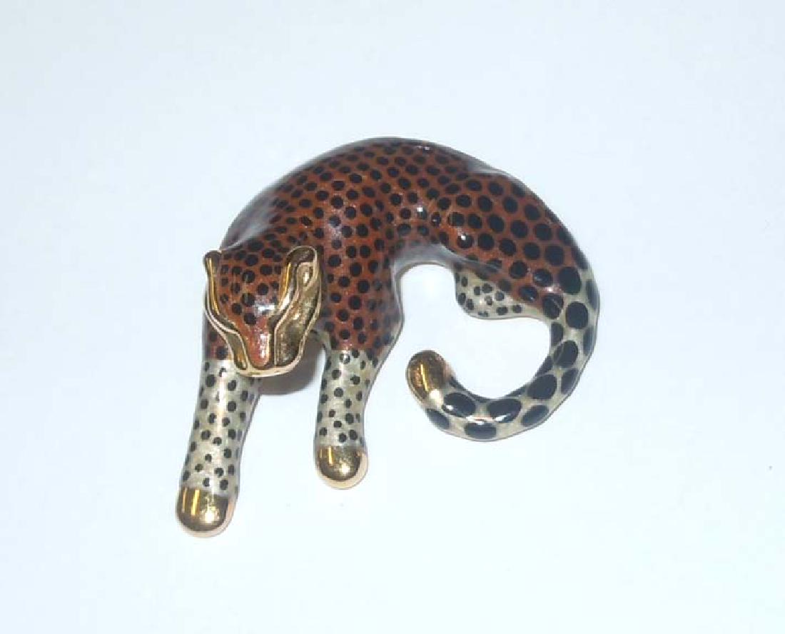 14KT GOLD ENAMEL LEOPARD PRINT SLIDE PENDANT, marked, (1 of 5)