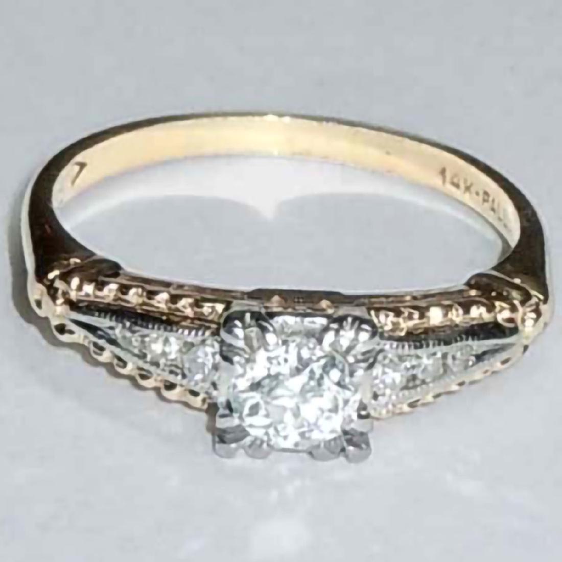 ART DECO 14Kt GOLD OLD MINER DIAMOND ENGAGEMENT RING, (1 of 3)