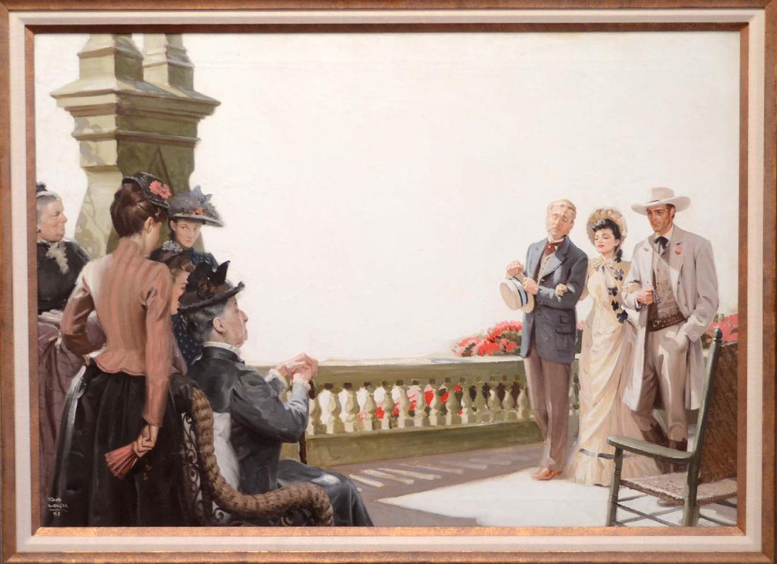 1941 TOM LOVELL OIL PAINTING BEAUTIFUL GIRL WESTERN: 1941 TOM LOVELL OIL PAINTING BEAUTIFUL GIRL WESTERN FRONTIER ILLUSTRATION ART DETAILS: - ARTIST: TOM LOVELL - BIRTH: American, 1909-1997 - TITLE: Meeting Mother - SIGNATURE: Tom Lovell (lower left); -