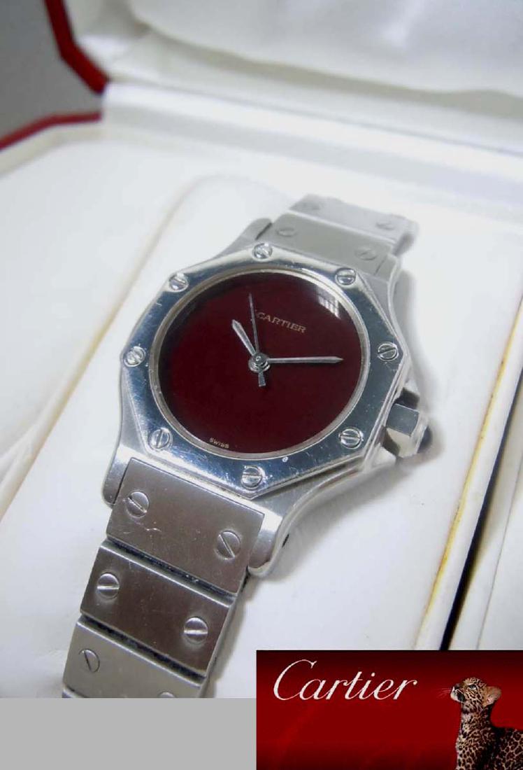 LADIES CARTIER SANTOS RARE OCTAGON BEZEL BURGUNDY DIAL (1 of 5)
