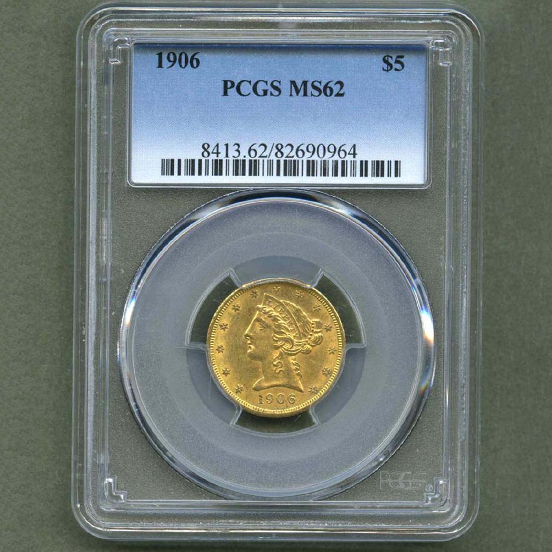 1906 $5 FIVE DOLLAR GOLD HALF EAGLE PCGS MS62 GRADED (1 of 4)