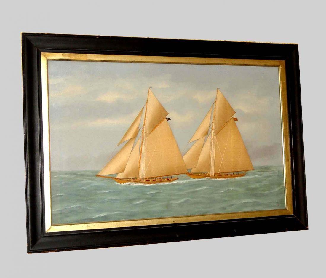 THOMAS WILLIS RACING SLOOPS SILK SAIL BOAT OIL PAINTING (1 of 4)