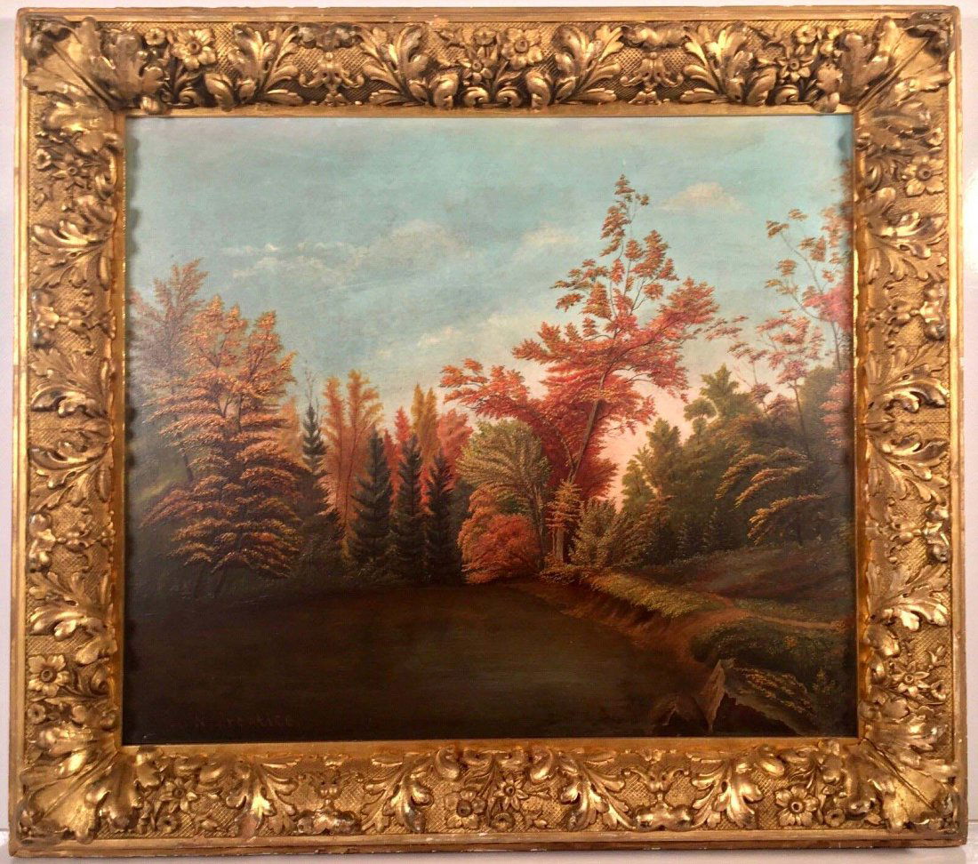 19c LEVI WELLS PRENTICE THE ADIRONDACKS OIL PAINTING: 19c LEVI WELLS PRENTICE THE ADIRONDACKS OIL PAINTING Levi Wells Prentice The Adirondacks Landscape Oil Painting, American DETAILS: - ARTIST: Levi Wells Prentice - BIRTH: American, (1851-1935) - TITLE: