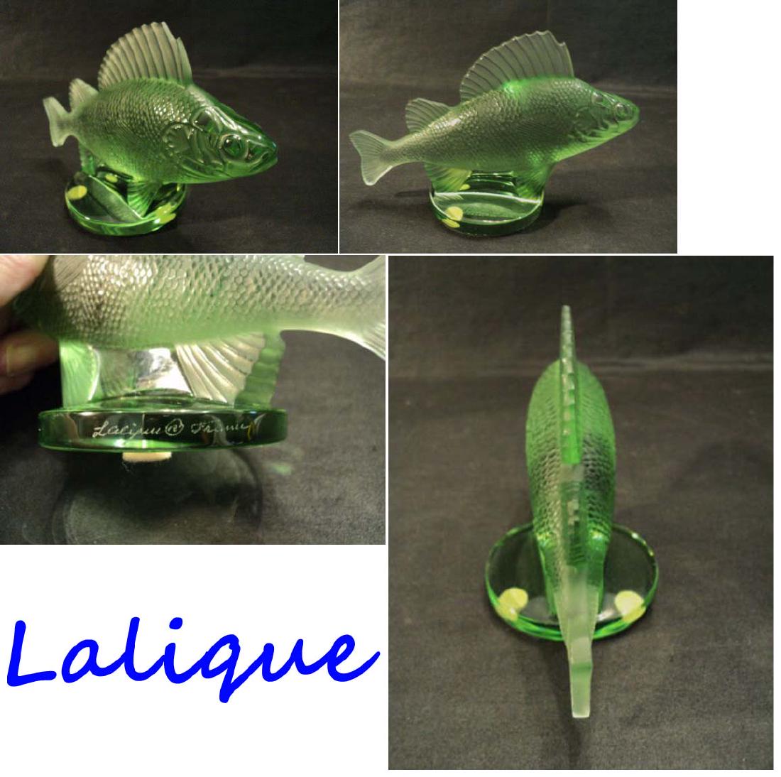 LALIQUE GREEN FROSTED CRYSTAL PERCHE FISH HOOD ORNAMENT